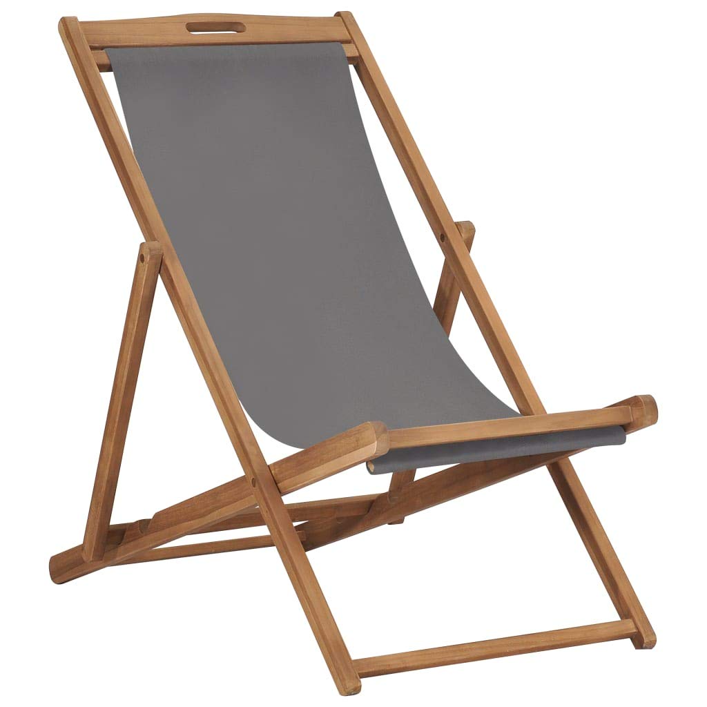 FAMIROSA Solid Teak Wood Folding Beach Chair - Portable Gray Lounge Chair for Outdoor, Picnic, Camping & Backyard Relaxation