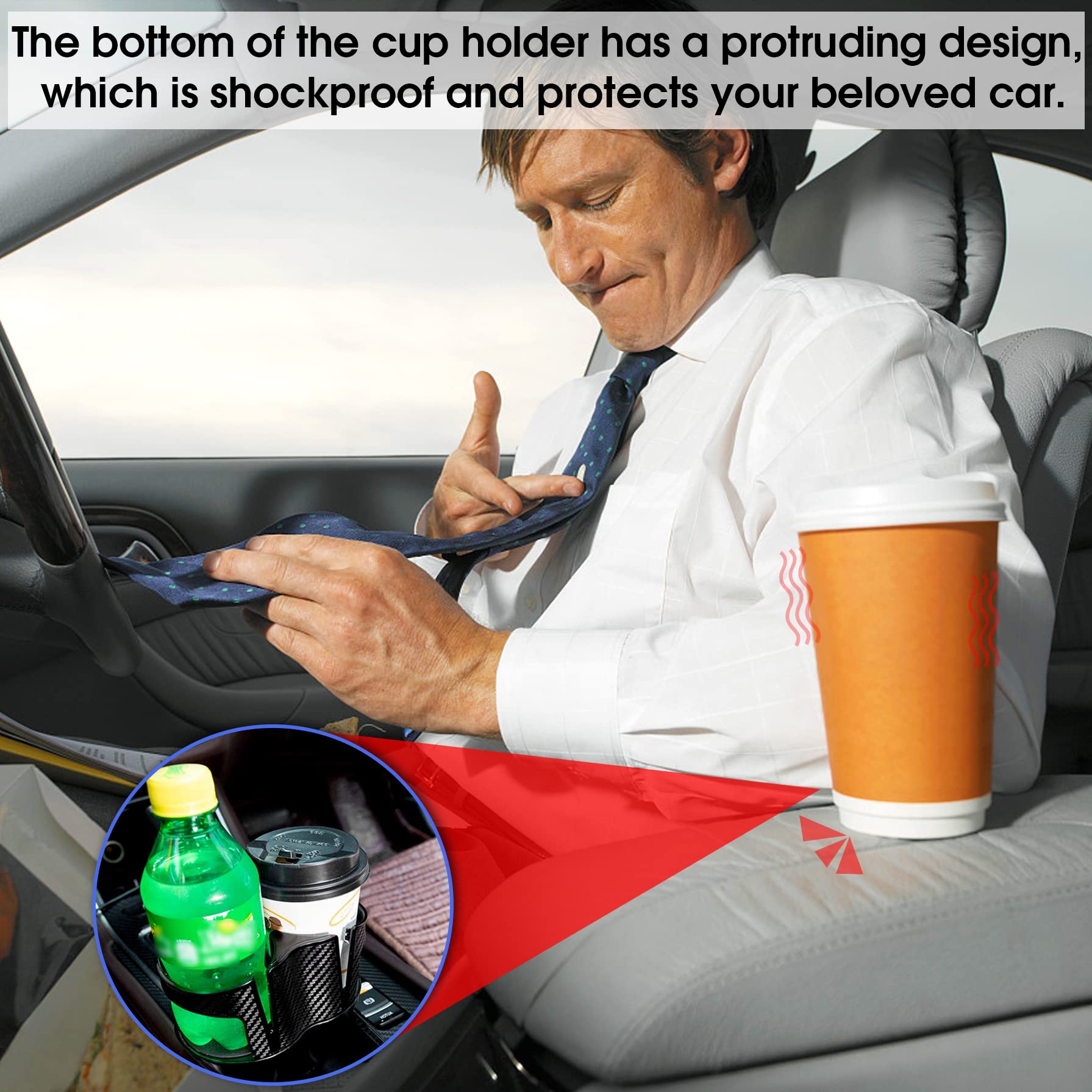 Universal 2-in-1 Car Cup Holder Expander - Adjustable Multifunctional Drink Holder with Elastic Open-Close Design for Hydro Flask, Water Bottles & Travel Mugs - Perfect for Road Trips, Commuting & Daily Driving