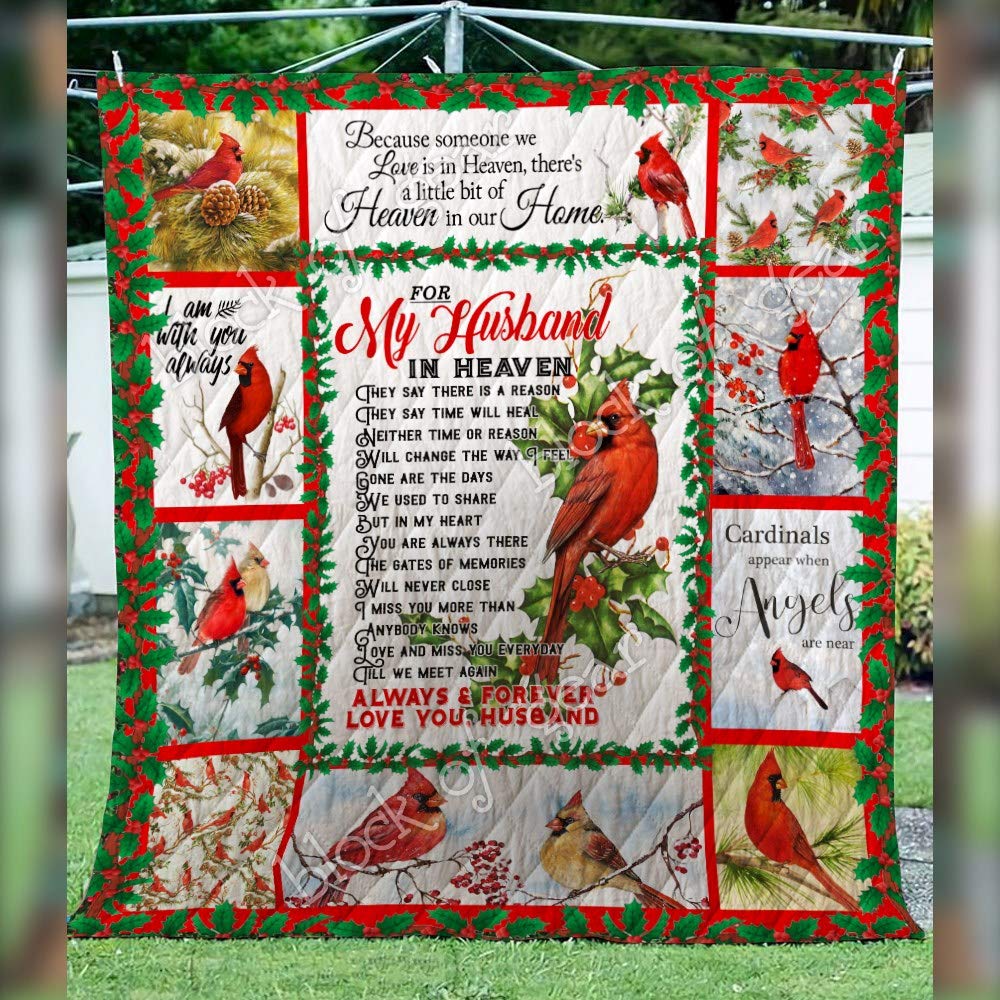 Heavenly Cardinal Printed Quilt for Husband - THH1209 King/Queen/Twin Size All-Season Lightweight Bedspread | Memorial Gift, Christmas Present & Cozy Bedroom Decor