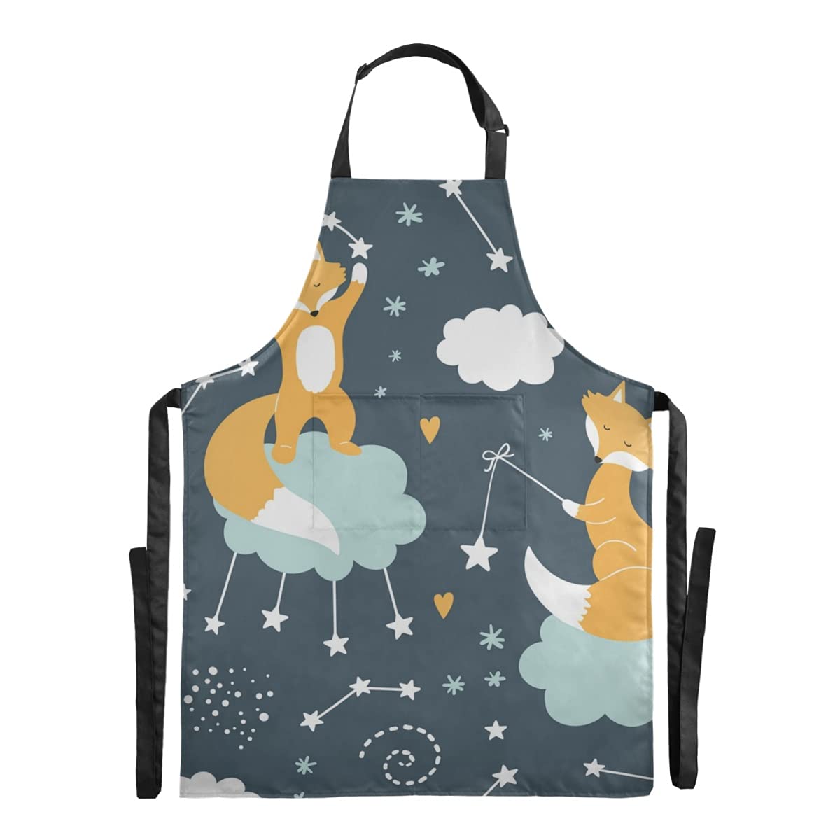 **RunningBear Cute Fox Bib Apron - Waterproof Adjustable Kitchen Apron for Baking, Cooking, Gardening & Flower Shop - Funny Gift for Adults, Stepdad with Large Pockets**    *(Perfect for Home Chefs, Bakers, Gardeners & Creative Hobbies!)*