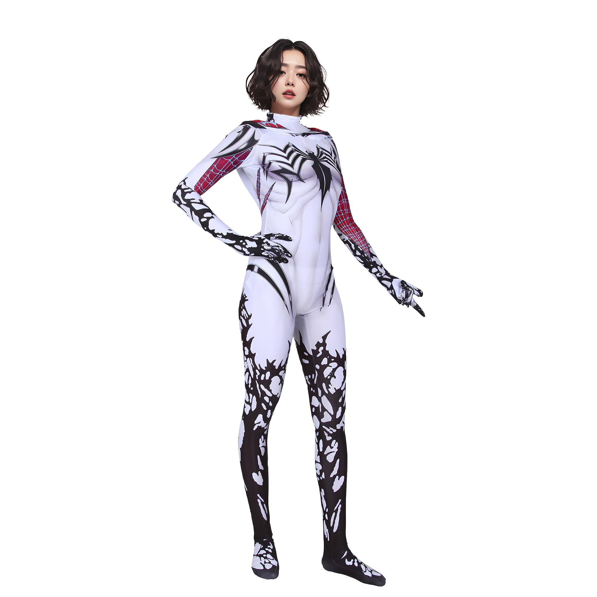 White Ghost Spider Costume for Adults - Full Body Jumpsuit & Bodysuit | Halloween Cosplay, Party Outfit, Scary Spider-Man Costume