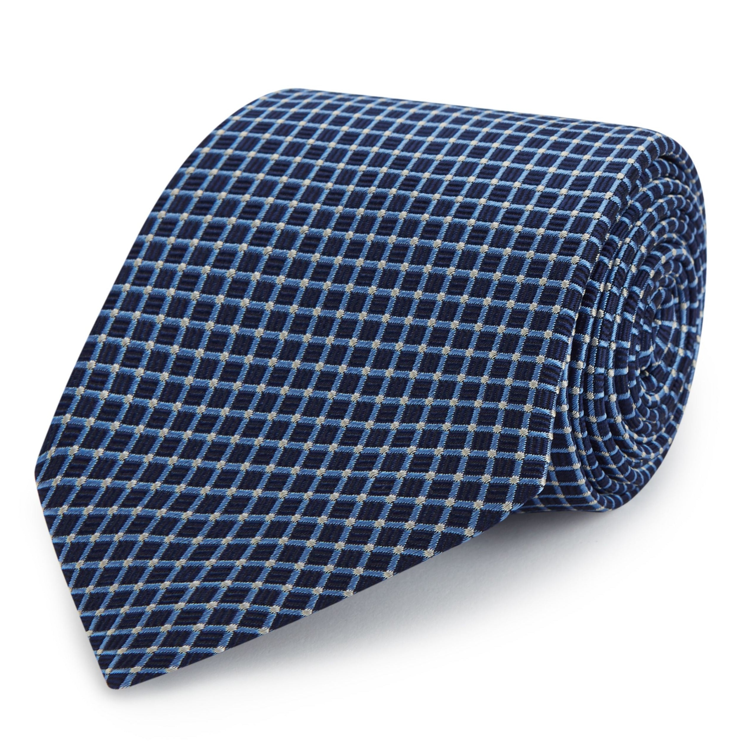 Elegant Navy and Blue Grid Woven Silk Tie for Men - Premium Business, Wedding & Formal Occasion Necktie