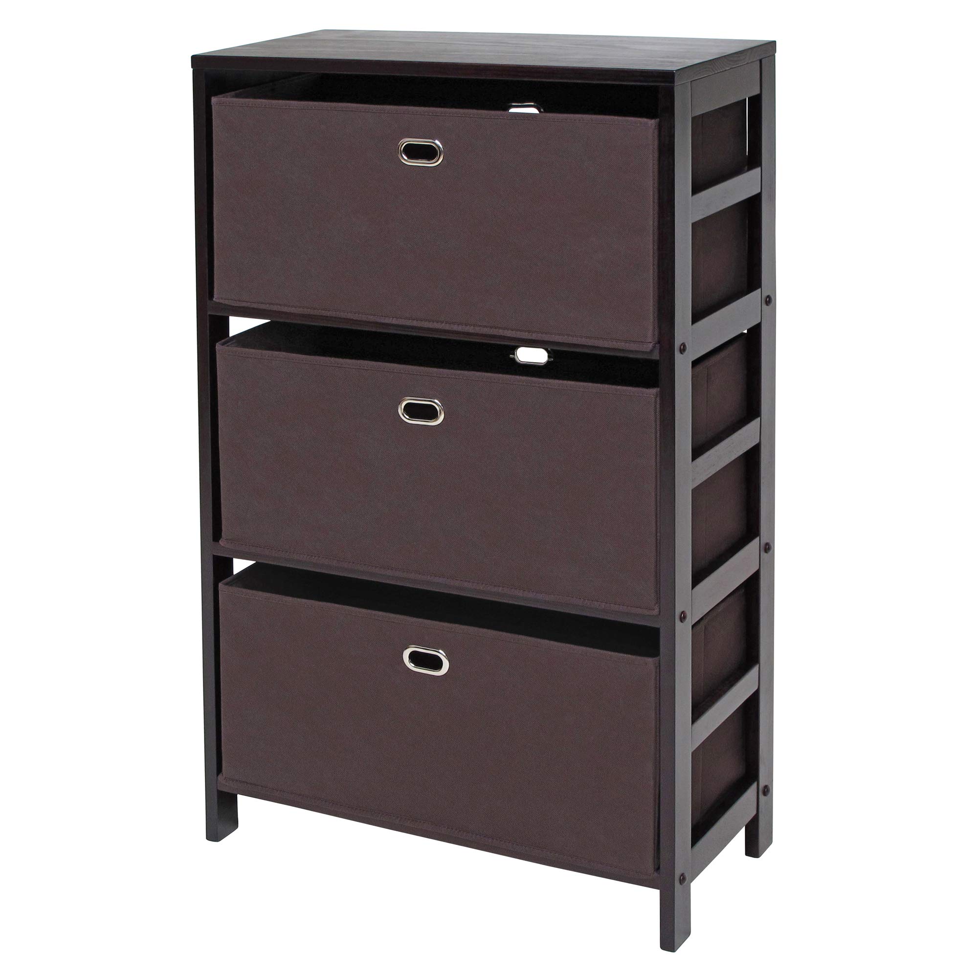 Winsome Torino 4-Piece Storage Shelf Set with Black Fabric Baskets - Espresso/Chocolate Finish for Home Organization | Perfect for Living Room, Bedroom, and Office Storage Solutions