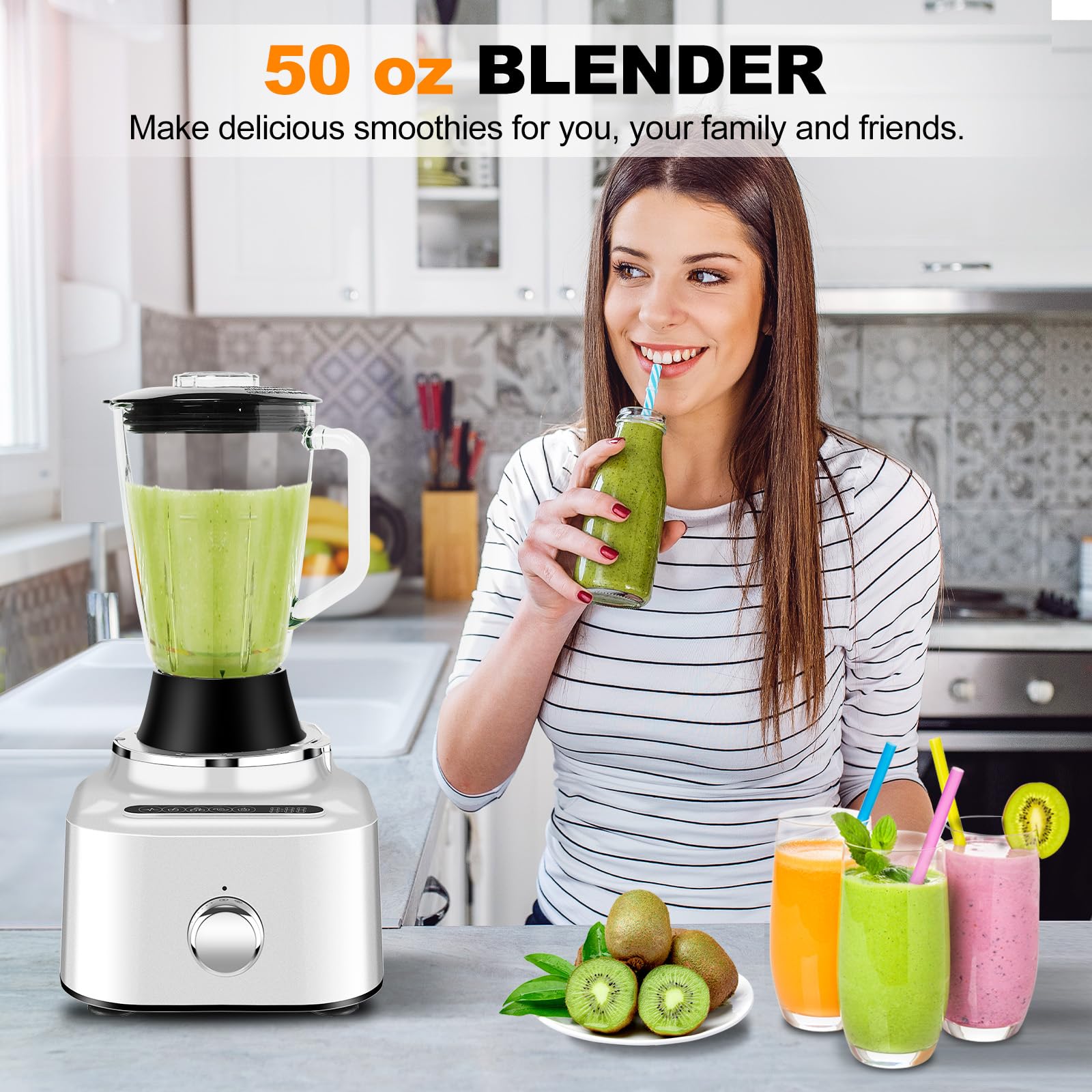 Homtone 16-Cup Food Processor & Blender Combo - 650W Electric Vegetable Chopper with 8 Blades, 11 Functions & 5 Preset Modes - Die-Cast Aluminum Body with Stepless Speed Control - Perfect for Meal Prep, Smoothies & Large Batch Cooking (Silver)