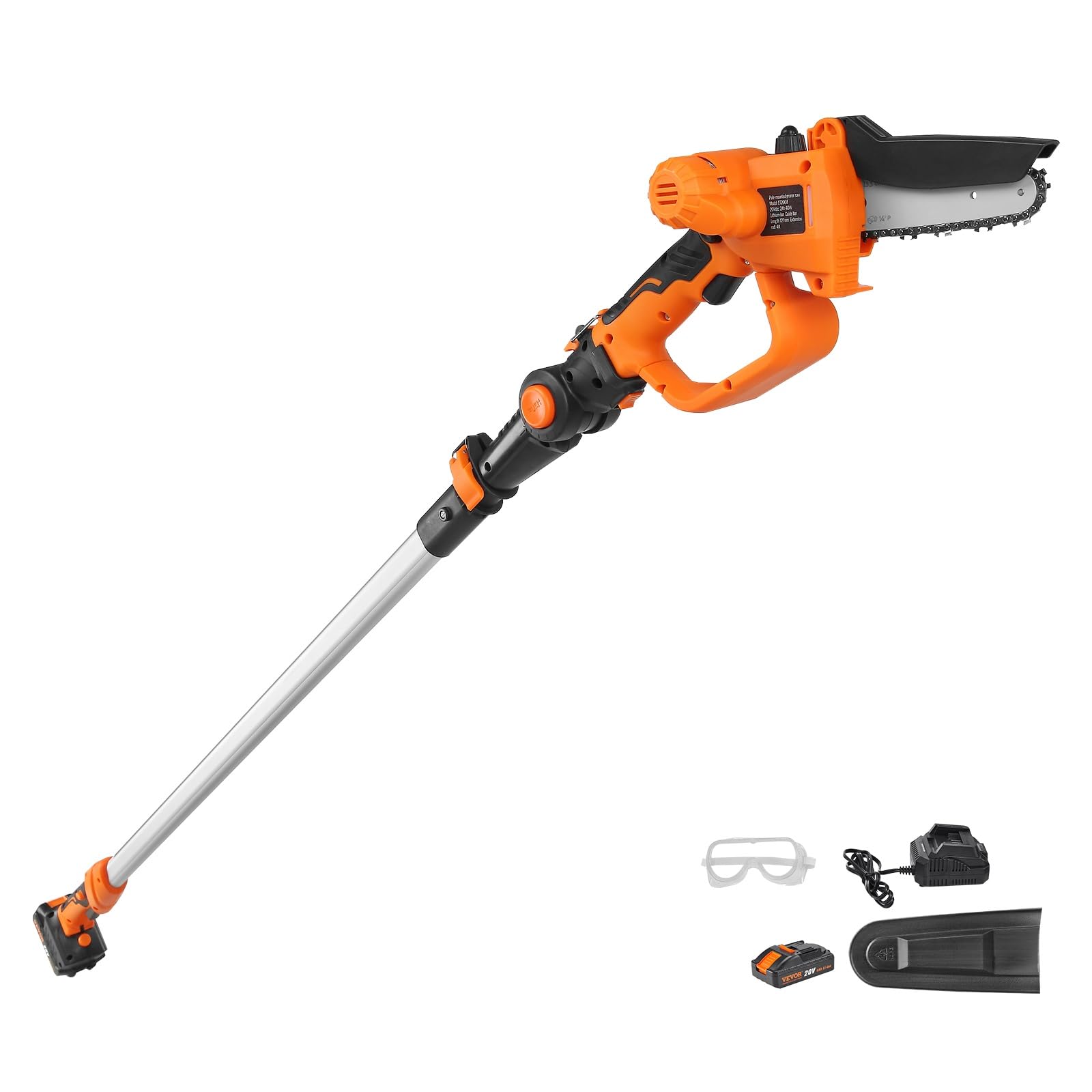 VEVOR 20V 4Ah Cordless Pole Saw & Mini Chainsaw 2-in-1 Combo Kit - 5-inch Chainsaw with 14-Foot Extendable Pole for Tree Trimming, Wood Cutting, and Garden Maintenance (Includes Battery & Blade Cover) - Perfect for Landscaping, Yard Work, and DIY Home Projects