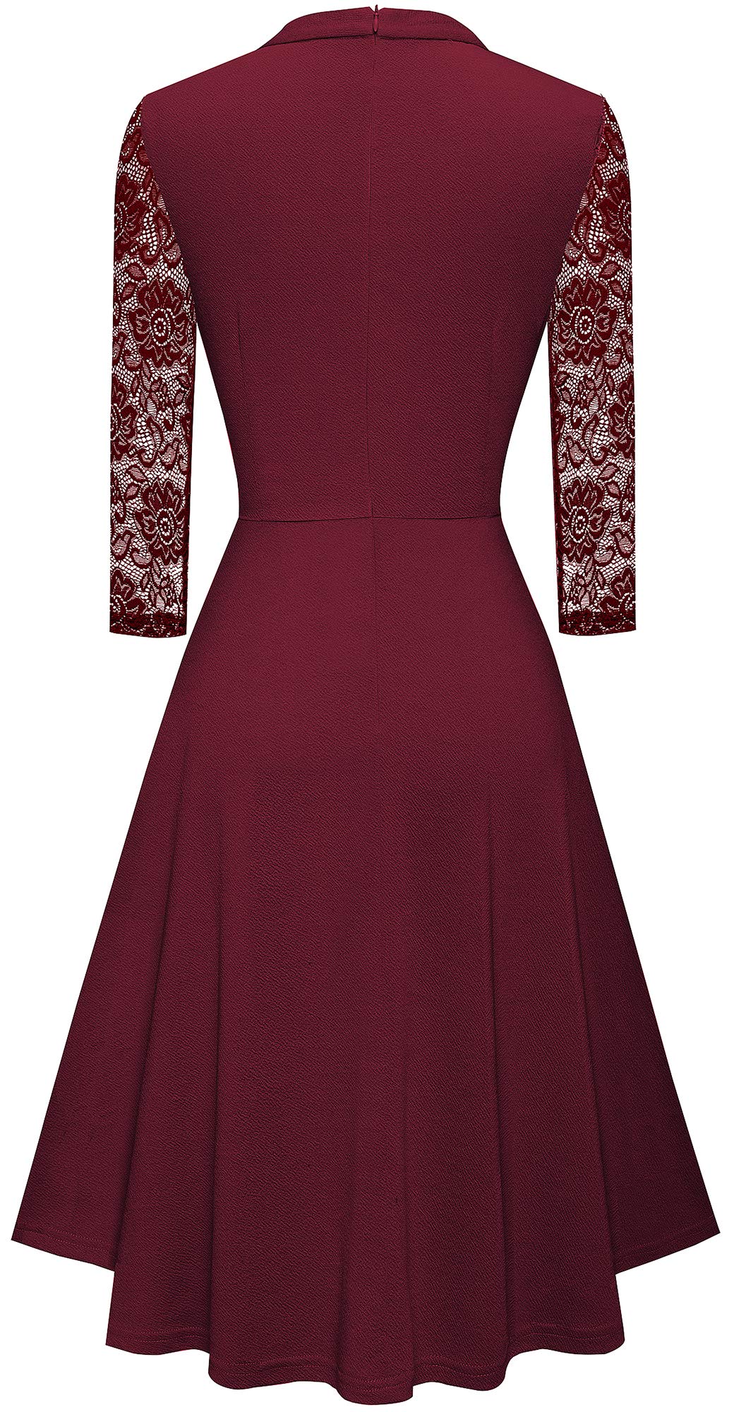 HOMEYEE Women's Vintage Lace Patchwork Party Dress - Elegant Round Neck Hollow Out Retro Dress for Evening, Cocktail, Wedding Guest & Special Occasions