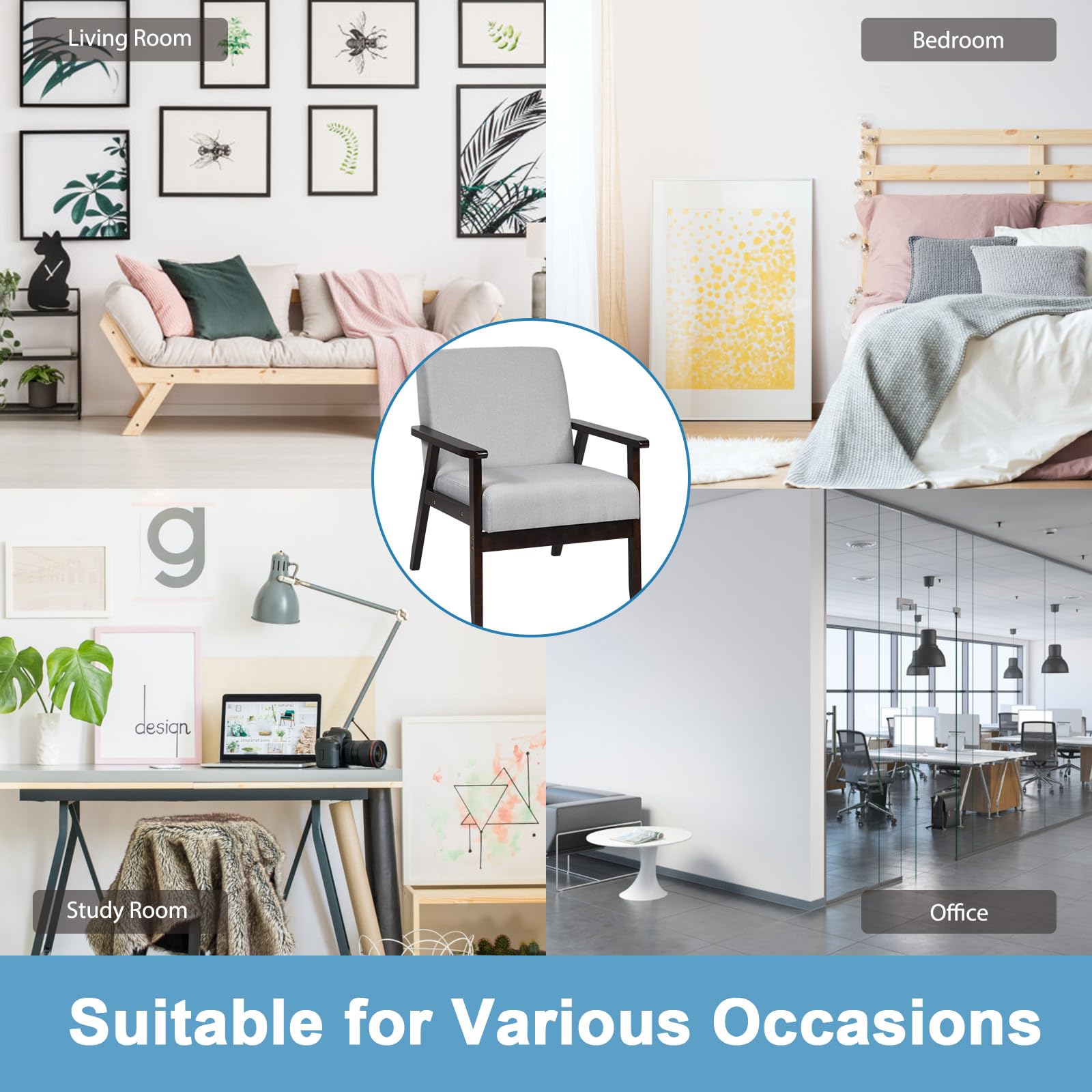 HOMASIS Modern Wooden Armchair with Padded Seat - Convertible Lounge Chair & Single Bed for Bedroom, Living Room, Office - 330 lbs Weight Capacity (Light Gray) | Perfect for Small Spaces, Reading Nook & Guest Accommodation