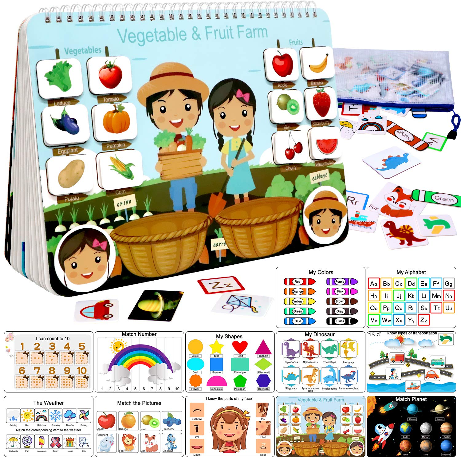 Montessori Busy Book for Toddlers - 12 Pages Preschool Learning Activity Binder with Sensory Toys for Autism, Fine Motor Skills Development - Educational Toys for Boys & Girls | Perfect for Travel, Classroom & Home Learning