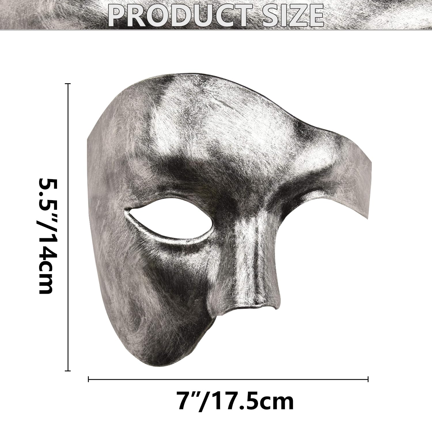 LKITMIUT Men's Masquerade Mask - Phantom of The Opera Half Face Mask for Halloween, Costume Party & Mardi Gras - Antique Silver Venetian Style Mask - Perfect for Theatrical Performances, Cosplay & Gothic Events