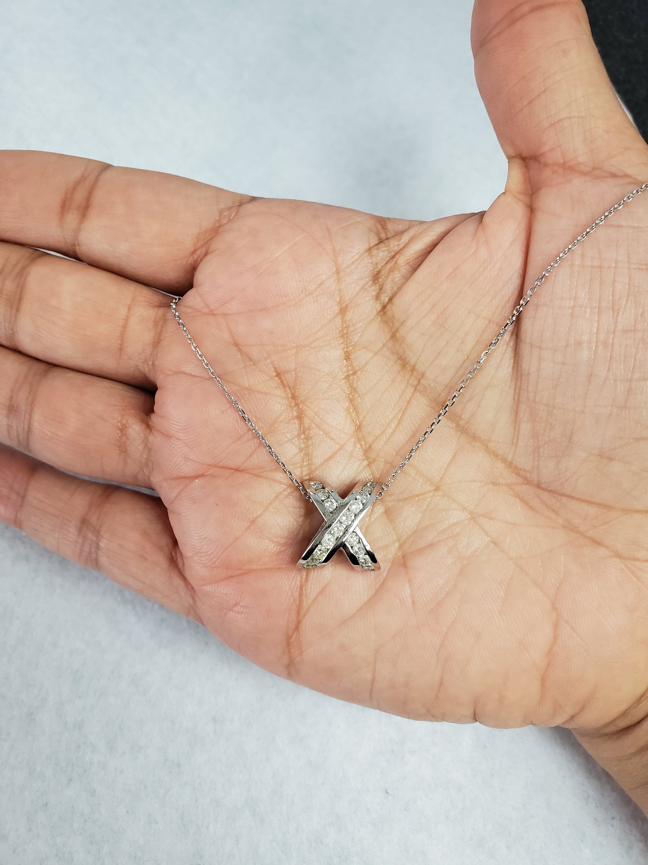 14K White Gold X Cross Diamond Necklace .73cttw - Elegant Religious Jewelry for Women, Perfect for Church, Weddings & Special Occasions