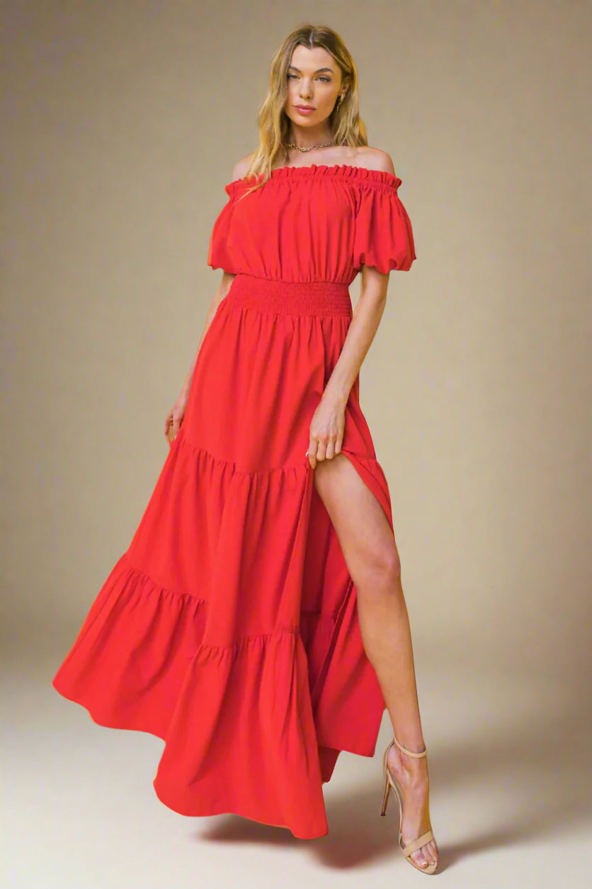 OUT IN THE COUNTRY Red Maxi Dress - Flowy Long Summer Dress for Women, Boho Chic Vacation Outfit, Perfect for Beach, Garden Parties & Outdoor Adventures