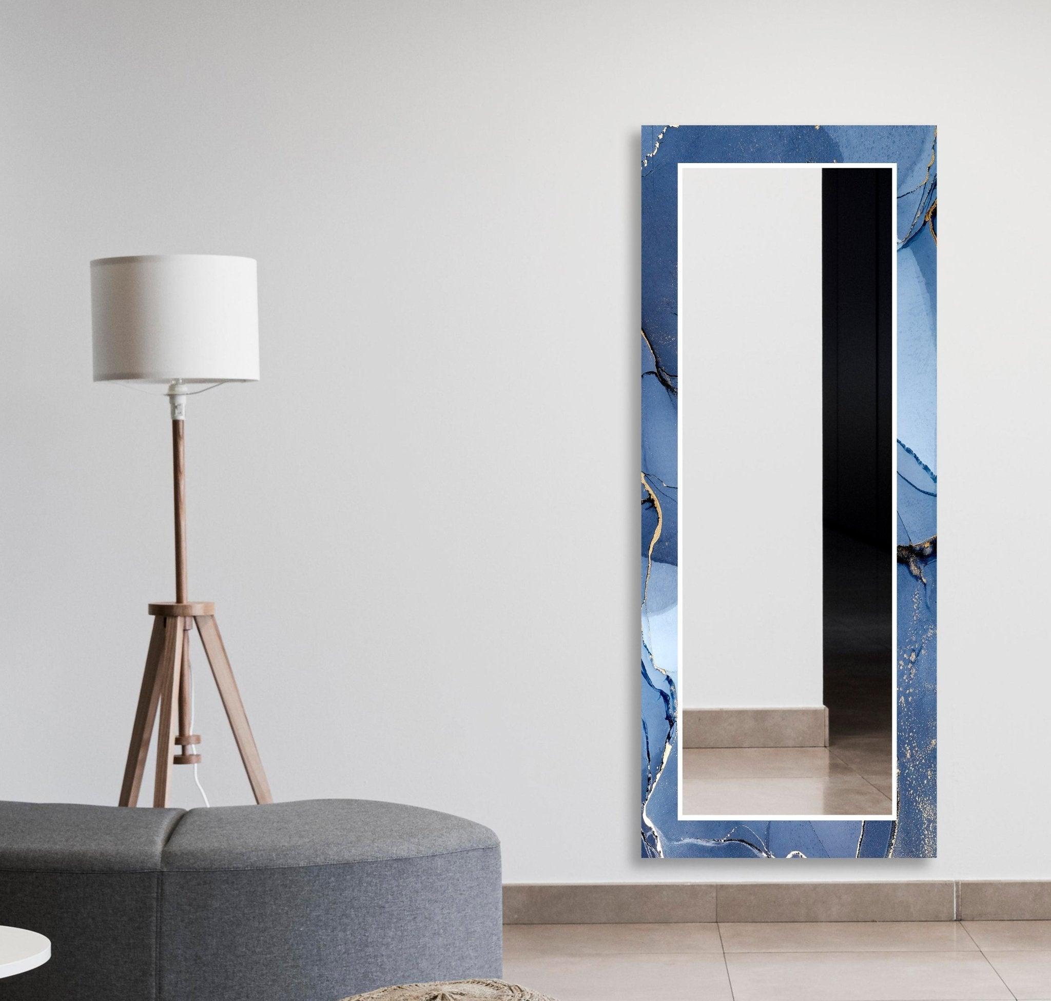 Abstract Blue Wall Mirror - Modern Decorative Mirror for Living Room, Bedroom, Bathroom & Entryway - Stylish Home Decor Accent for Any Space