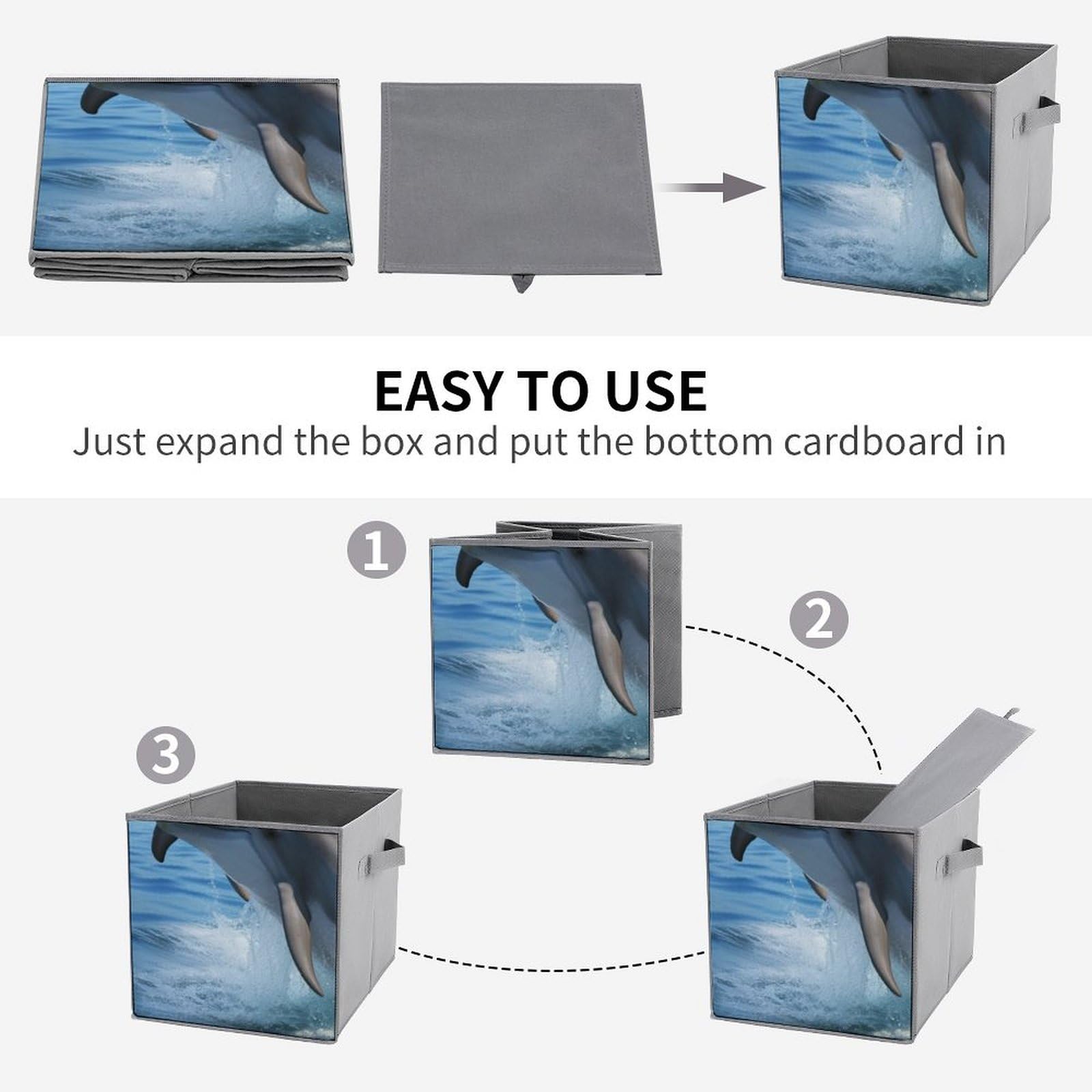 6-Pack Collapsible Storage Bins with Handles - Two Dolphins Foldable Storage Baskets for Closet Organization, Clothing Storage & Home Decor | Perfect for Bedroom, Nursery, Office & Laundry Room