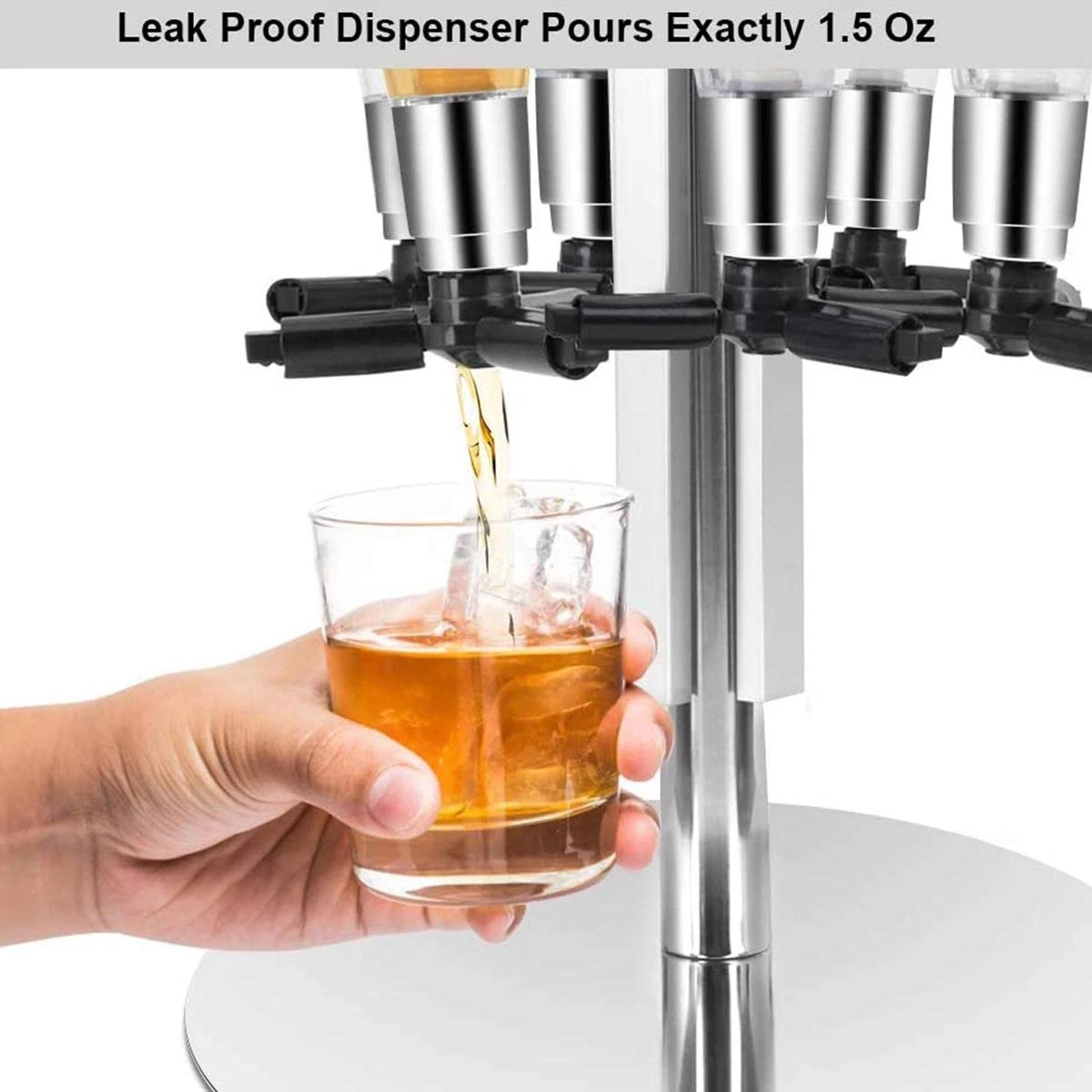 6-Bottle Rotating Liquor Dispenser with Shot Glass Holder - 360° Swivel Bar Organizer for Whiskey, Vodka & Tequila - Perfect for Home Bars, Parties & Restaurants