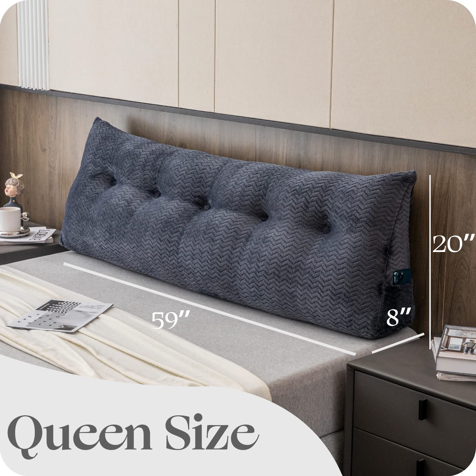 Large Triangular Headboard Wedge Pillow with Removable Cover - Backrest Support for Reading, Watching TV & Relaxing in Bed - Perfect for Daybeds, Sofas and Home Comfort