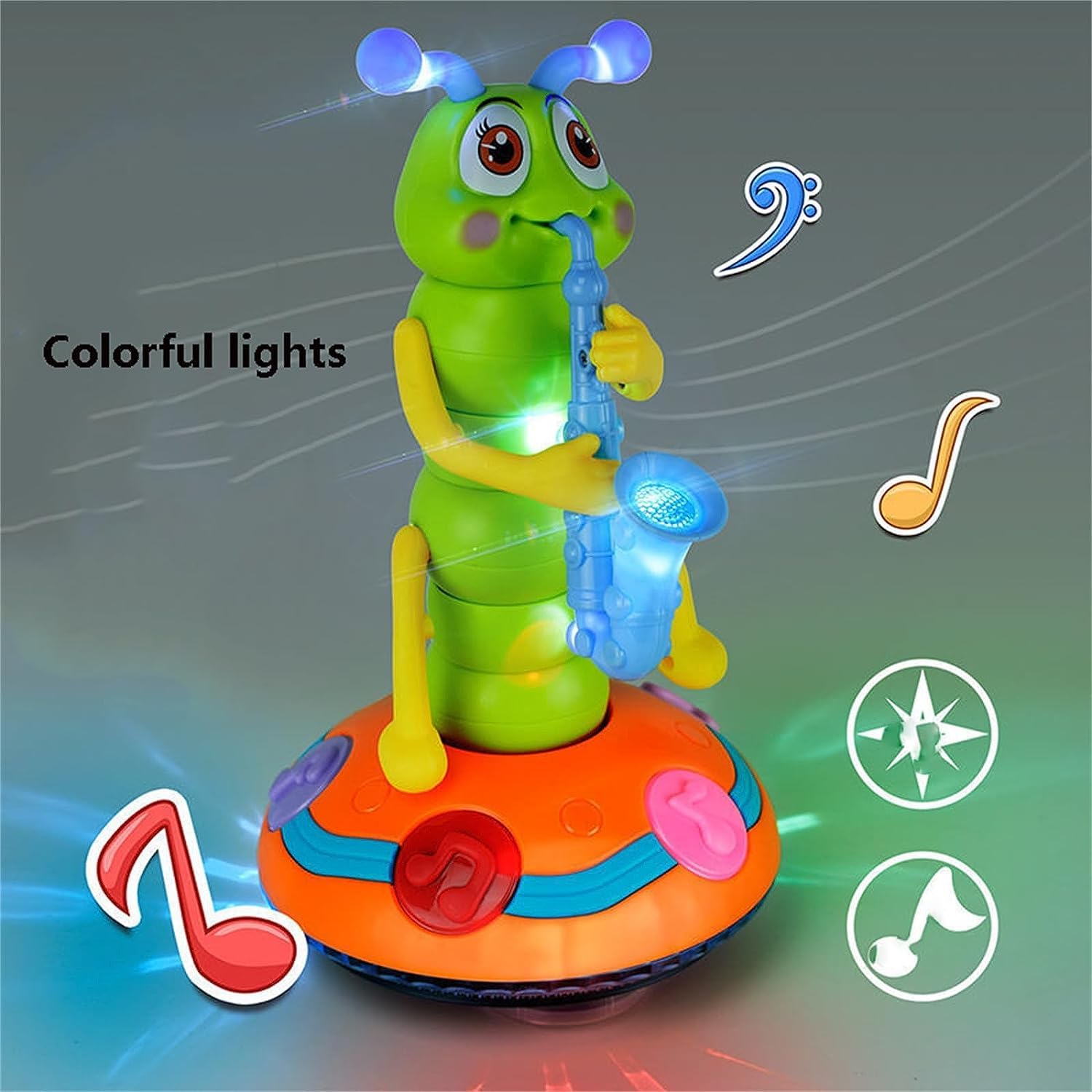 Electric Dancing Saxophone Caterpillar Toy with Music & LED Lights - Automatic Obstacle Avoidance Educational Toy for Toddlers - Early Learning Musical Gift for Kids (Pink) | Perfect for Birthday Parties, Preschool Learning & Sensory Play