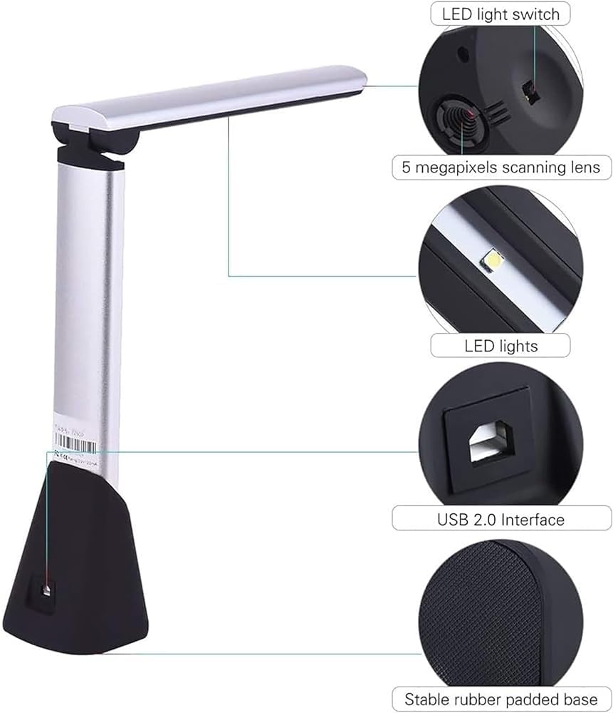 5MP HD A4 Document Scanner - 1 Second High-Speed Scanning with OCR Text Recognition - Portable Book & Receipt Scanner for Office, School & Home Use