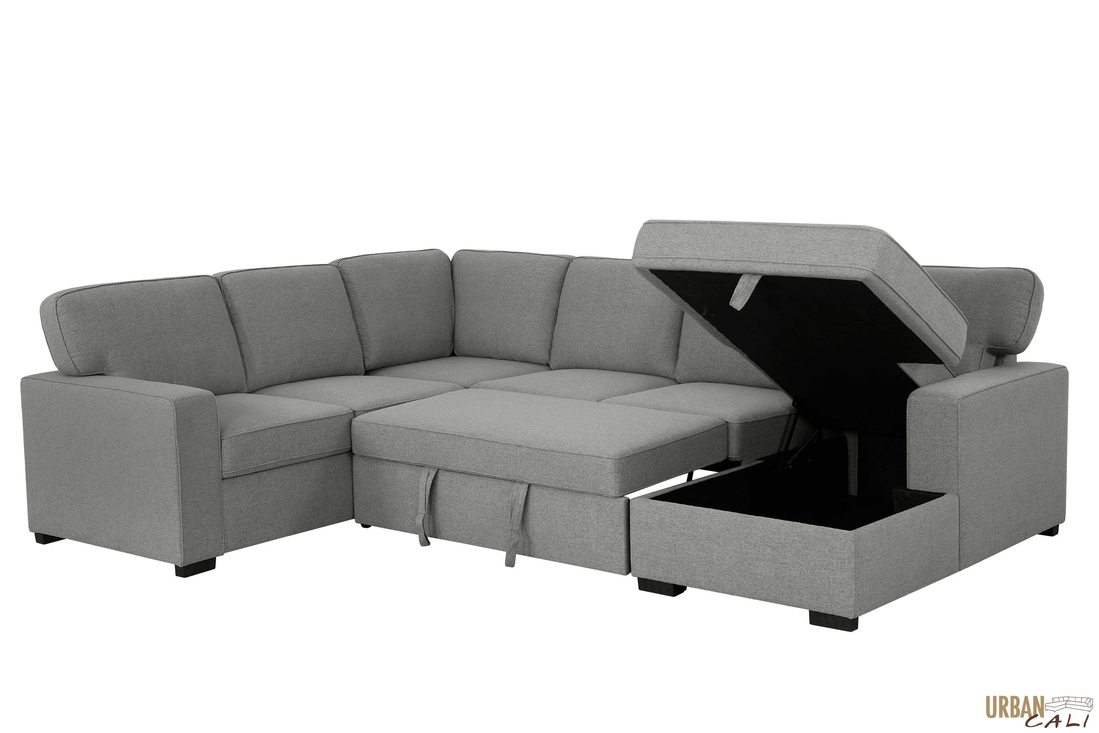 Santa Cruz Large Modular Sleeper Sectional Sofa Bed with Storage Chaise in Dark Grey - Convertible L-Shaped Couch for Living Room, Guest Room & Small Spaces