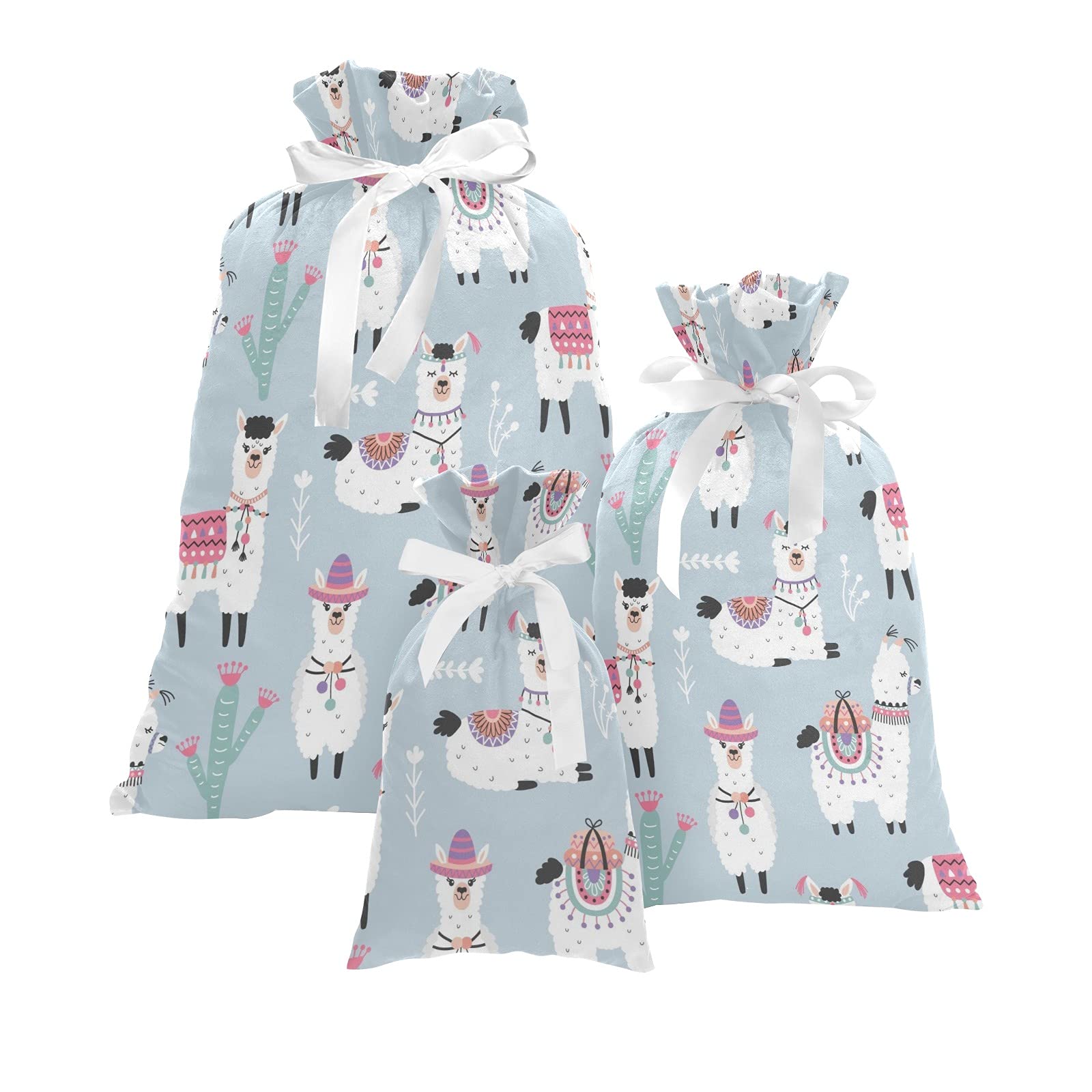 Cartoon Llama Alpaca Drawstring Gift Bags - 3 Pack Reusable Storage Bags for Christmas, Wedding, Birthday & Holiday Parties | Perfect for Party Favors, Gift Wrapping & Home Organization