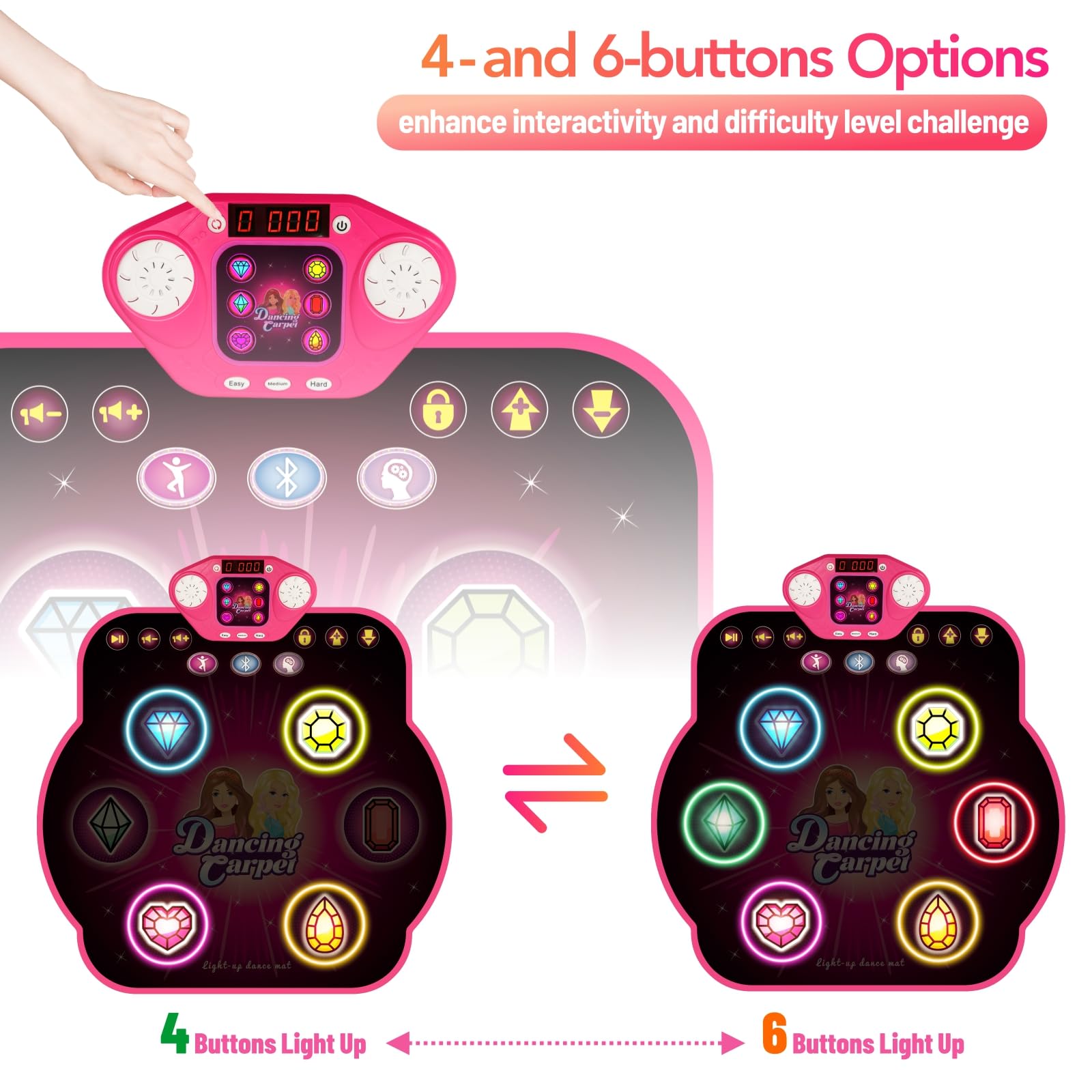 Bluetooth Dance Mat for Kids Ages 3-12 - 8 Light Up Buttons, 7 Game Modes, Music Dance Game Toy - Perfect Christmas & Birthday Gift for Girls & Boys - Fun for Parties, Indoor Play & Family Game Nights