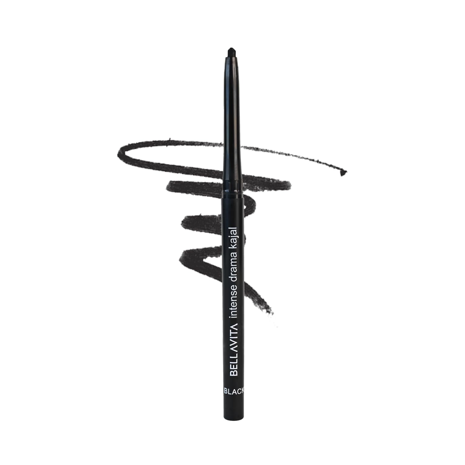 BELLAVITA Intense Drama Kajal Eyeliner - Black, Highly Pigmented, Smudge-Proof & Long Lasting (0.3g) - Infused with Vitamin E & Almond Oil for Glossy Finish - Perfect for Day & Night Makeup Looks