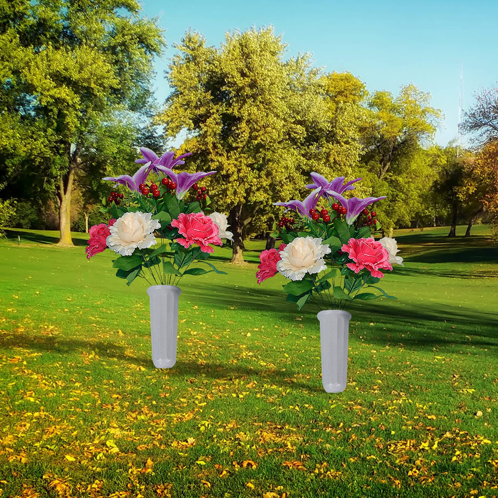 Firlar 6 Pack Plastic Cemetery Flower Vases with Spikes - 9.8 Inch Grave Cone Vases for Memorial Flowers | Durable Cemetery Vase Holders for Graveside Arrangements, Funeral Decorations & Memorial Services