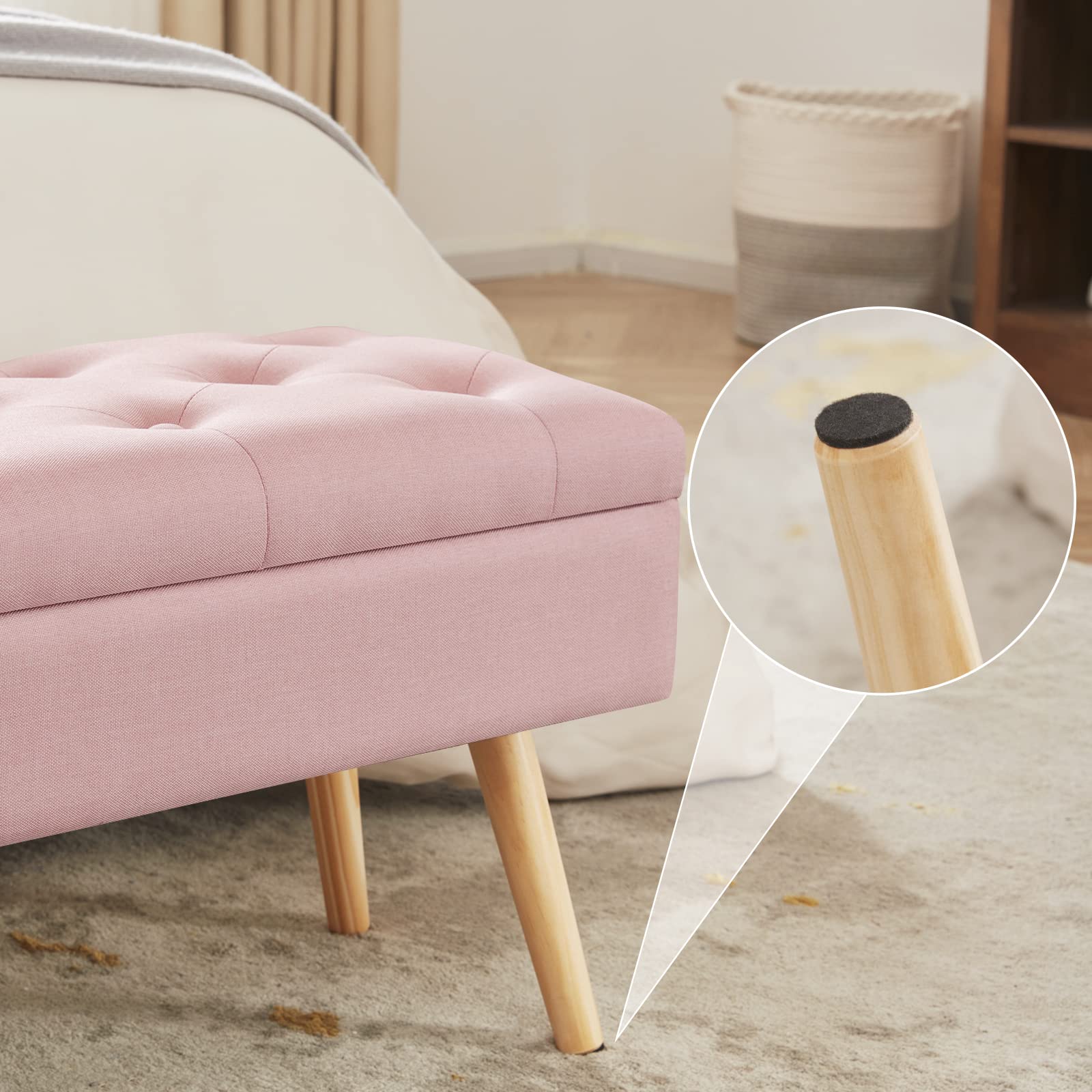 Modern Upholstered Storage Bench with Wooden Legs - 40