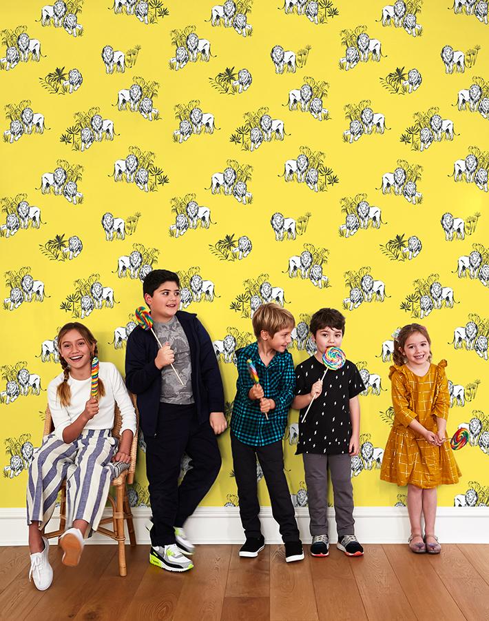 Foliage Lions Wallpaper by Tea Collection - Daffodil Yellow Floral Peel and Stick Removable Wallpaper for Nursery, Bedroom, and Home Decor