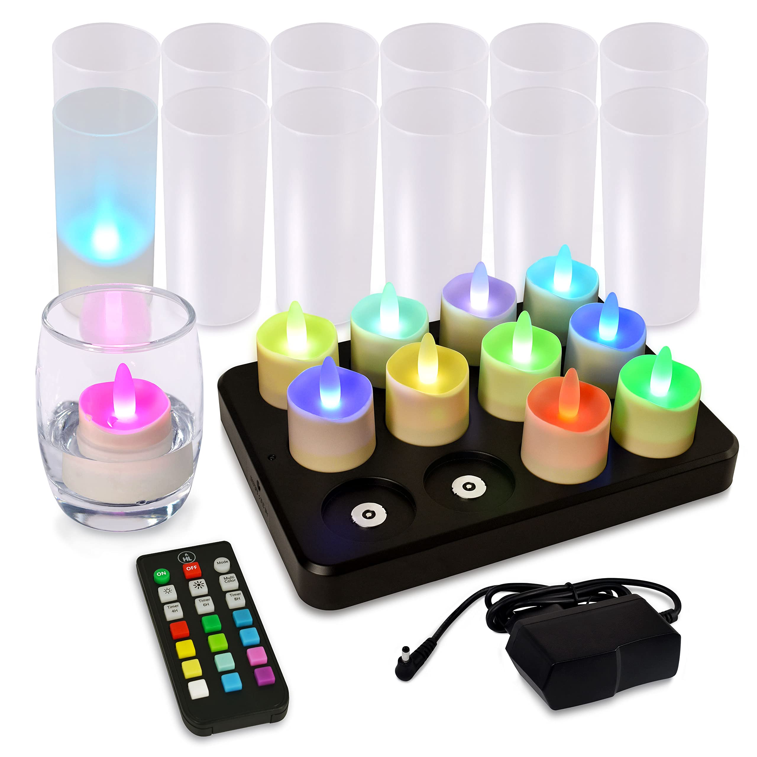 Rechargeable Flameless LED Candles with Remote & Timer, 60+ Hours Battery Life, Waterproof Outdoor RGB Tea Lights - 12 Pack for Valentine's Day, Halloween, Christmas, Home Party Decor | Perfect for Weddings, Romantic Dinners, Patio Lighting & Holiday Centerpieces