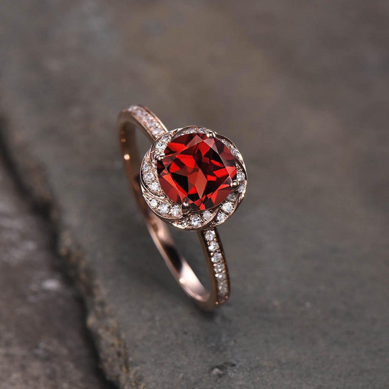 Lab-Grown Ruby Bridal Ring with Diamond Halo in Rose Gold – Elegant Wedding Band for Engagement, Anniversary & Special Occasions