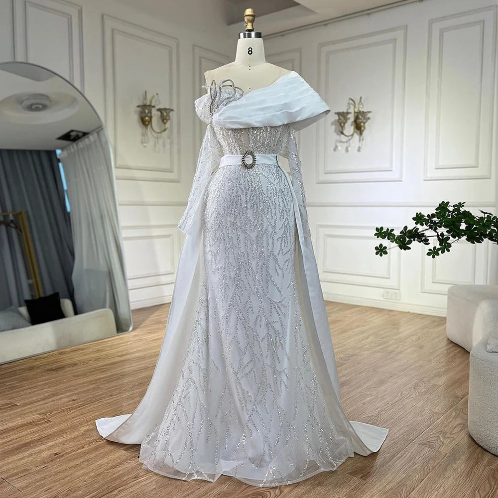 Elegant Arabic Pearl Beaded One Shoulder Evening Dress for Women - Luxury Dubai Wedding & Party Gown 2025 (LA72486) | Perfect for Red Carpet Events, Bridal Showers & Formal Occasions