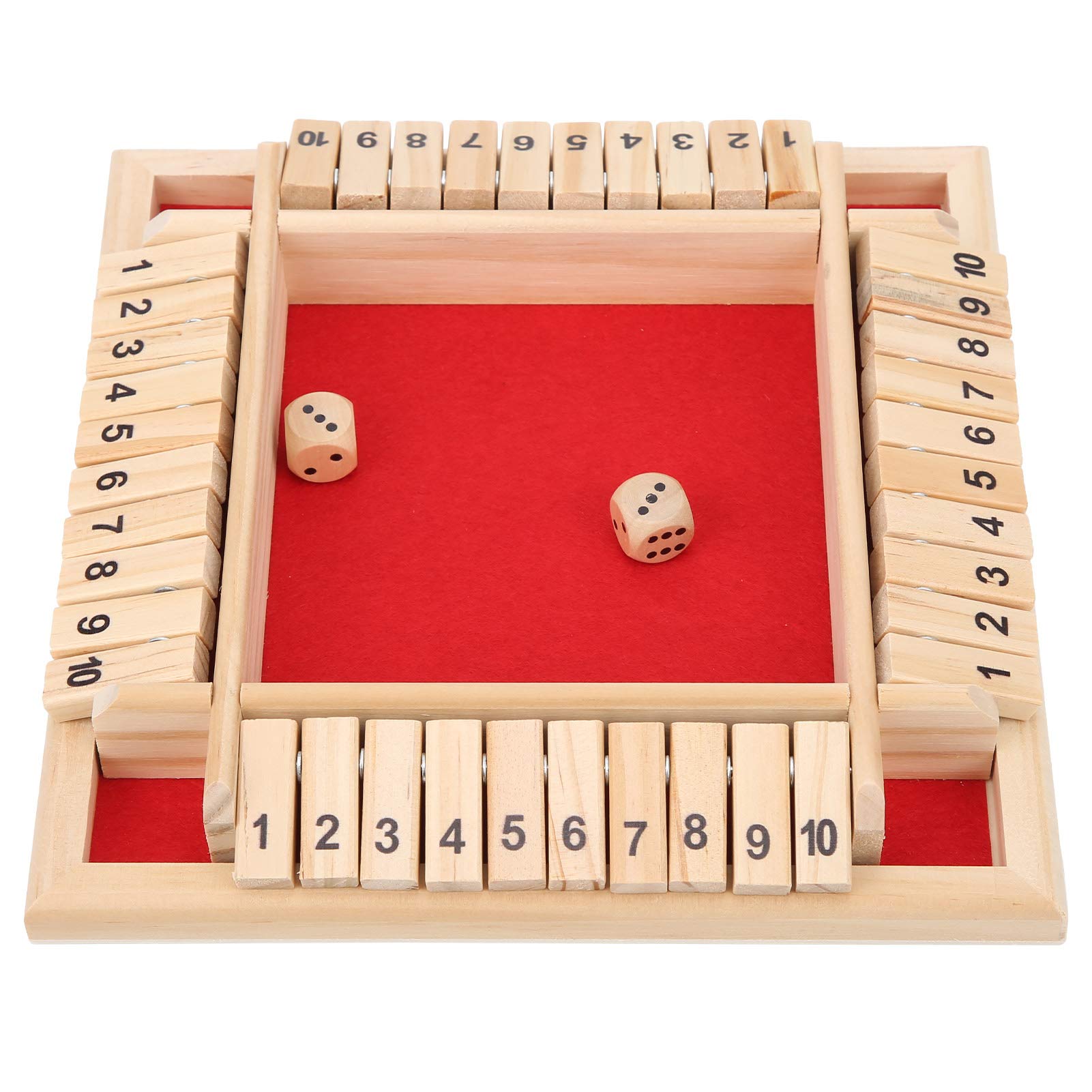 VGEBY Shut The Box Game - 4 Player Wooden Dice Board Game with 2 Dice for Family, Kids & Adults - Fun Indoor Party Game for Family Gatherings, Game Nights & Senior Activities