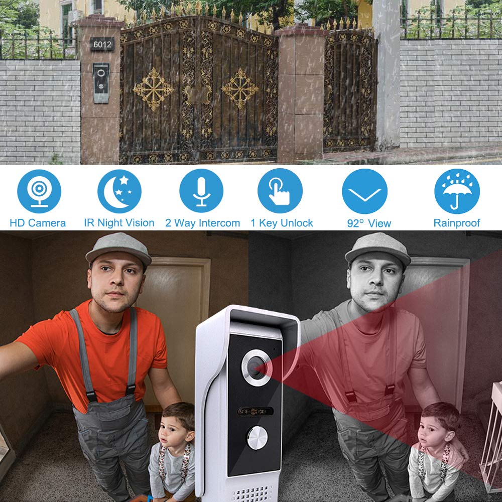 4.3 Inch Touch Screen Video Door Phone System - Wired Video Intercom Doorbell Kit with IR Night Vision Camera & 2 Telephone Style Doorphones | Home Security & Smart Access Control for Apartments, Villas, and Gated Communities