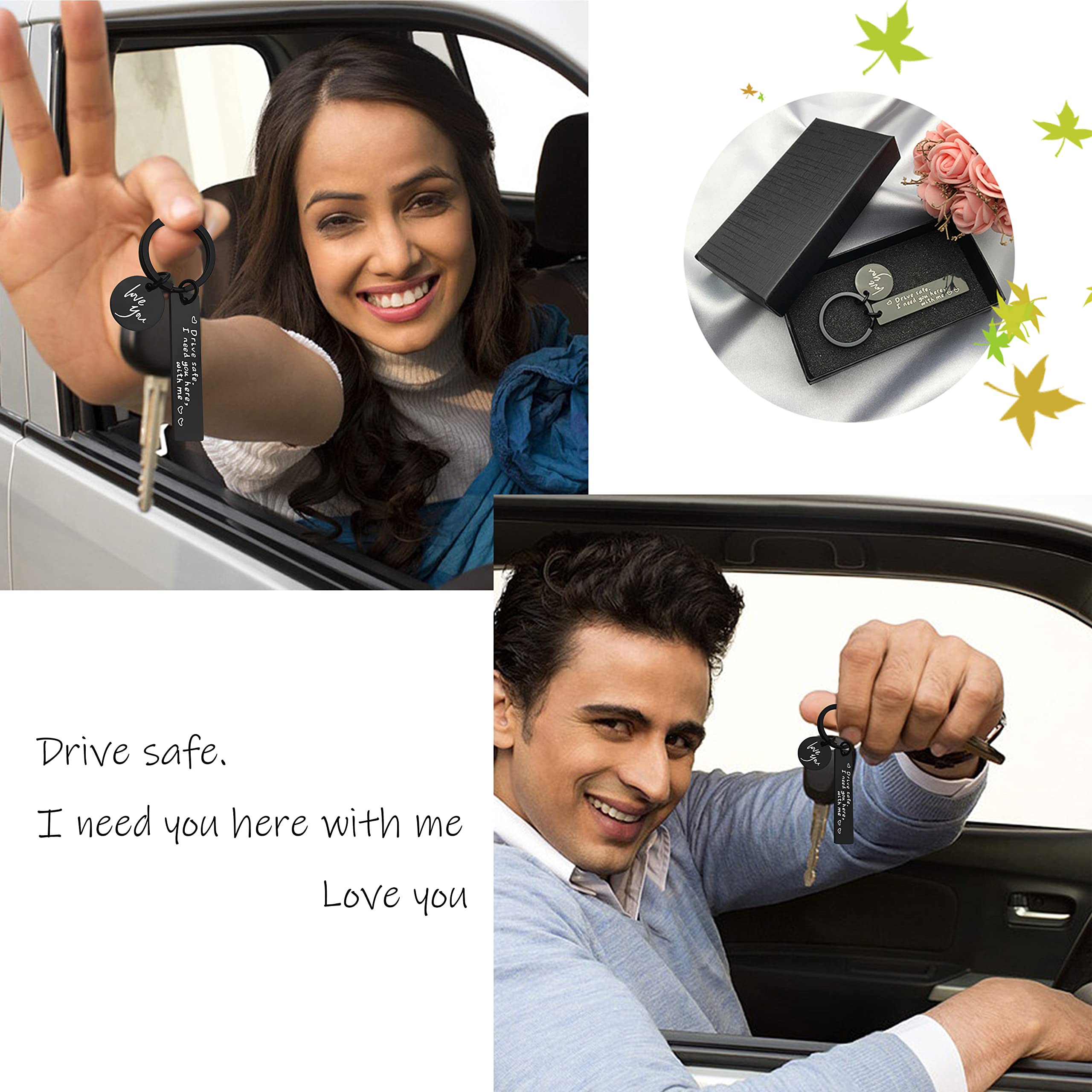 Drive Safe Keychain for Boyfriend, Husband & Dad - 'I Need You Here With Me' Engraved Gift (Black Love Keychain) - Perfect Car Key Accessory & Thoughtful Present for Anniversary, Birthday or Valentine's Day