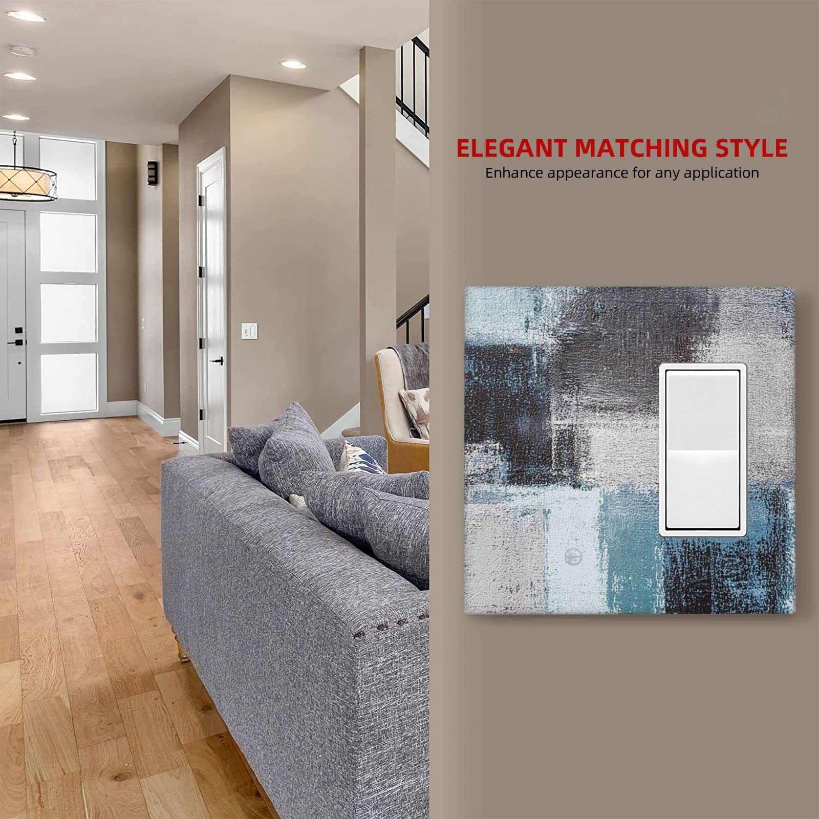 Abstract Blue Gray Black Light Switch Cover - Decorative 2 Gang Blank Rocker Wall Plate - Funny Lightswitch Faceplate 4.5 x 4.5 Inch - Modern Home & Office Decor Upgrade