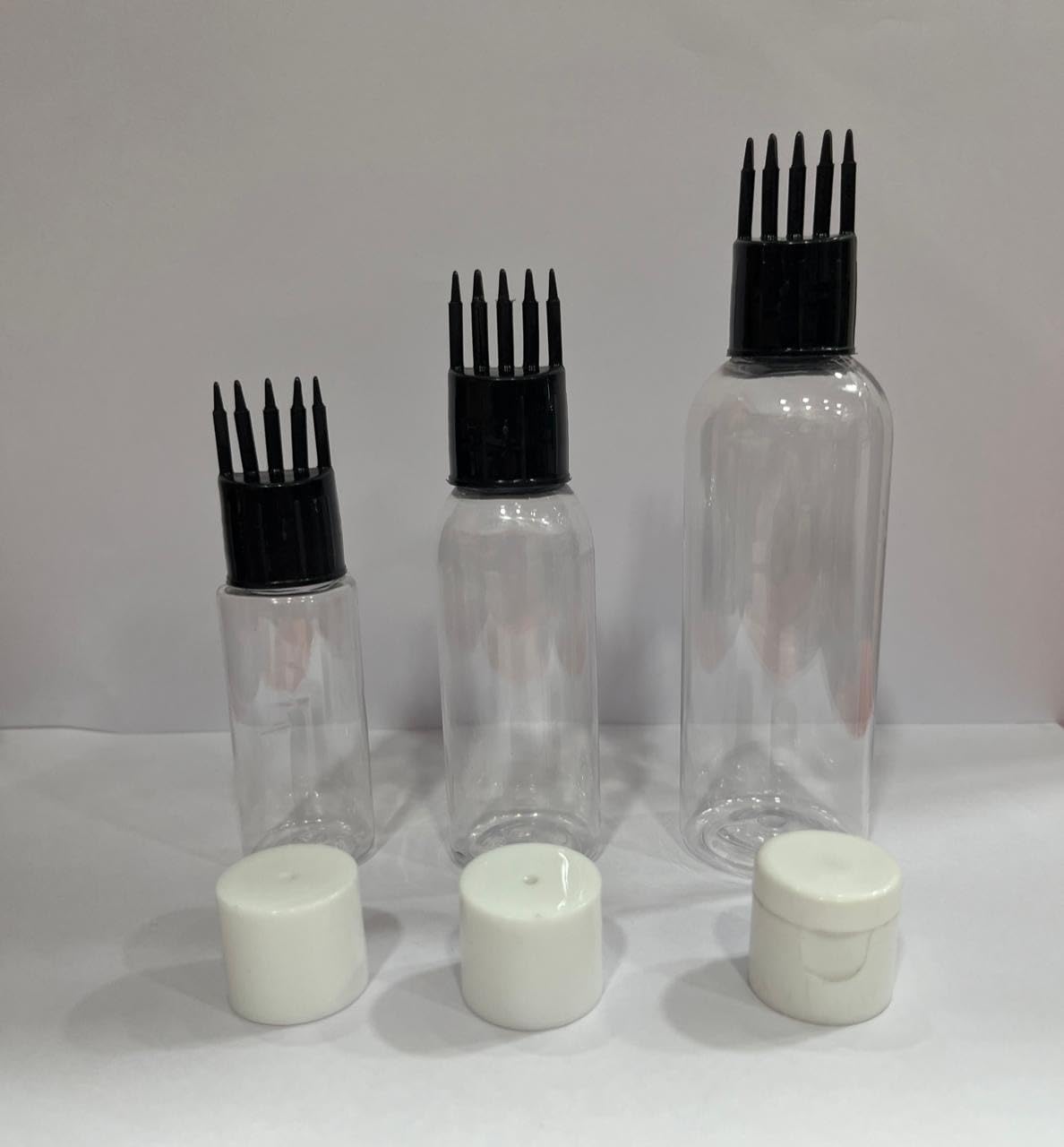 Refillable Square Transparent Hair Oil Applicator Bottles with Comb Cap - 6-Piece Set (2x30ml, 2x50ml, 2x100ml) for Scalp Treatment & Hair Care at Home or Salon