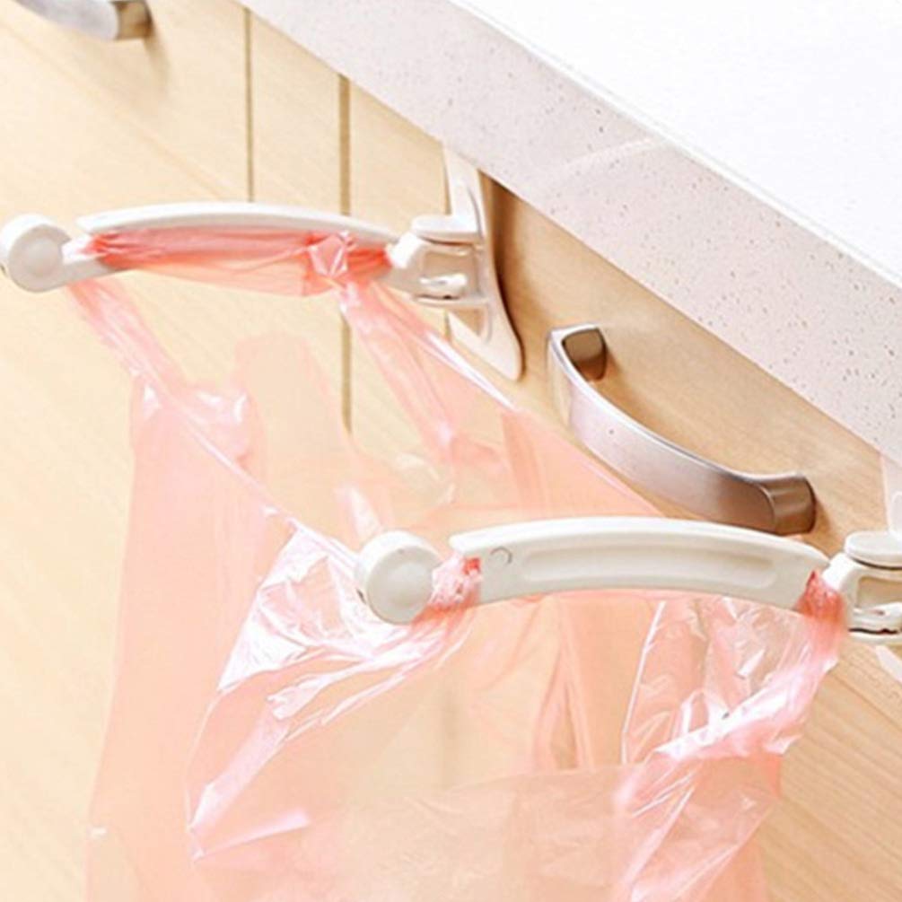 3-Pack Hemoton Wall-Mounted Trash Bag Holder - No Nail Hanging Hooks for Kitchen Cabinet Door, White - Perfect for Small Space Organization & Waste Disposal