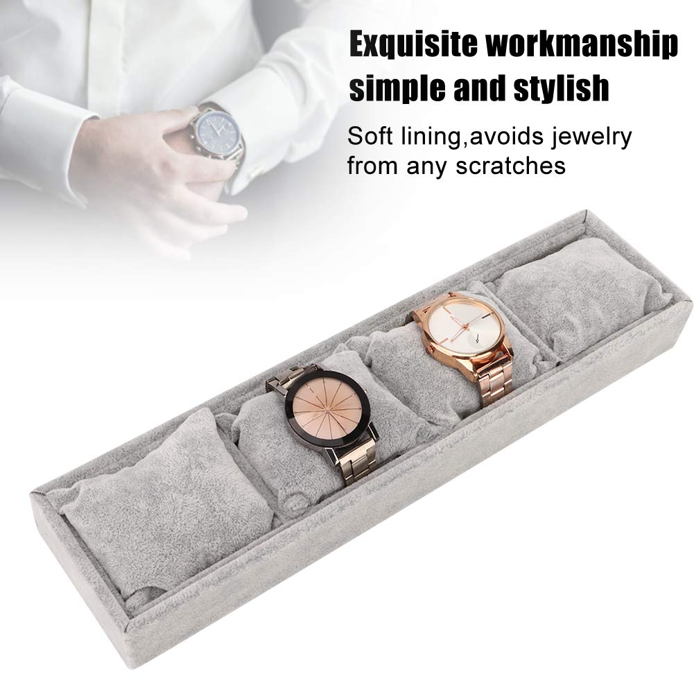 TMISHION 4-Slot Bracelet Display Tray - Gray Flannel Jewelry Organizer with Pillows - Perfect for Bracelets, Bangles & Watches Storage - Great for Retail Stores, Jewelry Shops and Home Display