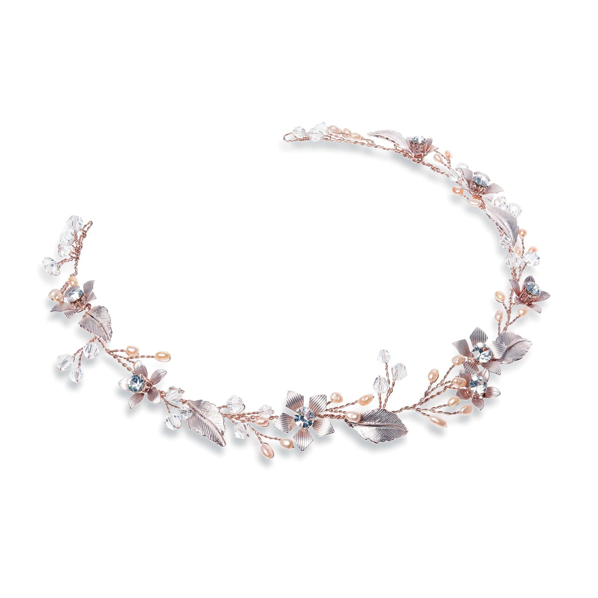 Ivory & Co Rose Gold Bridal Hair Vine with Swarovski Crystals & Pink Pearls - Bohemian Wedding Headpiece for Brides, Bridesmaids & Flower Girls - Perfect for Boho, Vintage & Garden Weddings