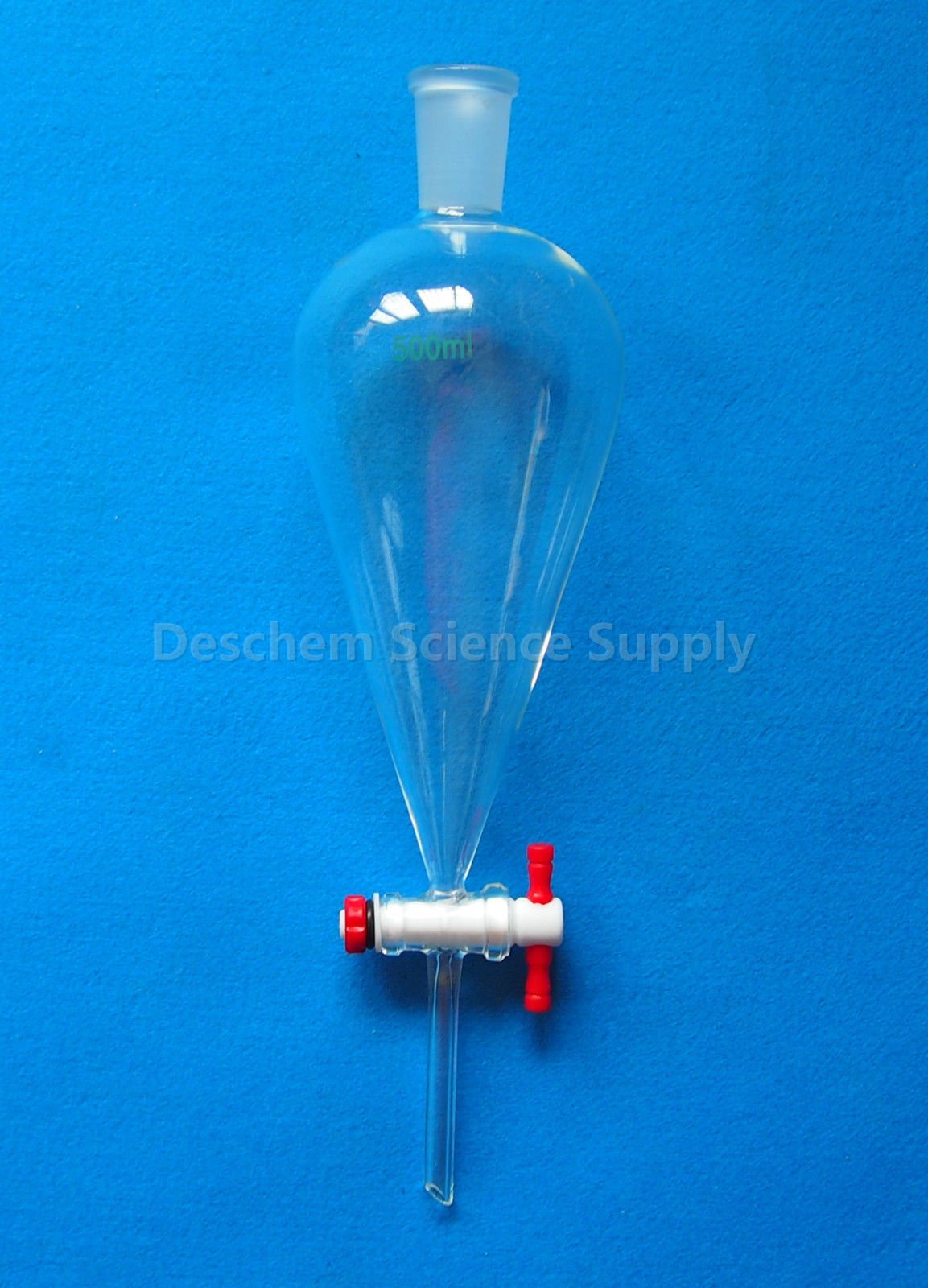 500ml Pear-Shaped Glass Separatory Funnel with PTFE Stopcock & Straight Drop Tube - 24/40 Joint for Essential Oil Extraction, Chemistry Lab & Liquid Separation