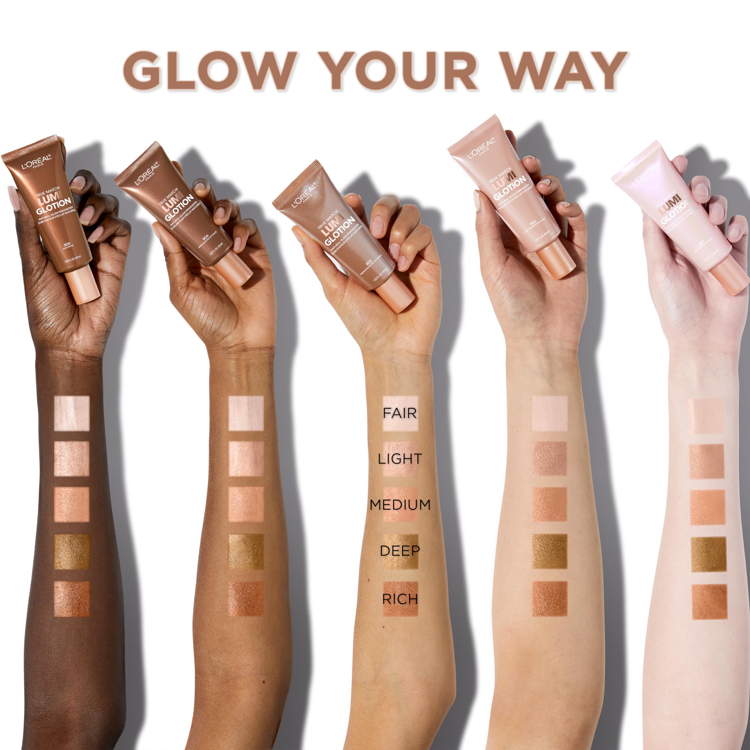 L'Oréal Paris True Match Lumi Glotion Medium & Deep Bundle - Natural Glow Highlighter & Bronzer Duo for Face & Body (2-Pack) - Perfect for Daily Makeup & Special Occasions
