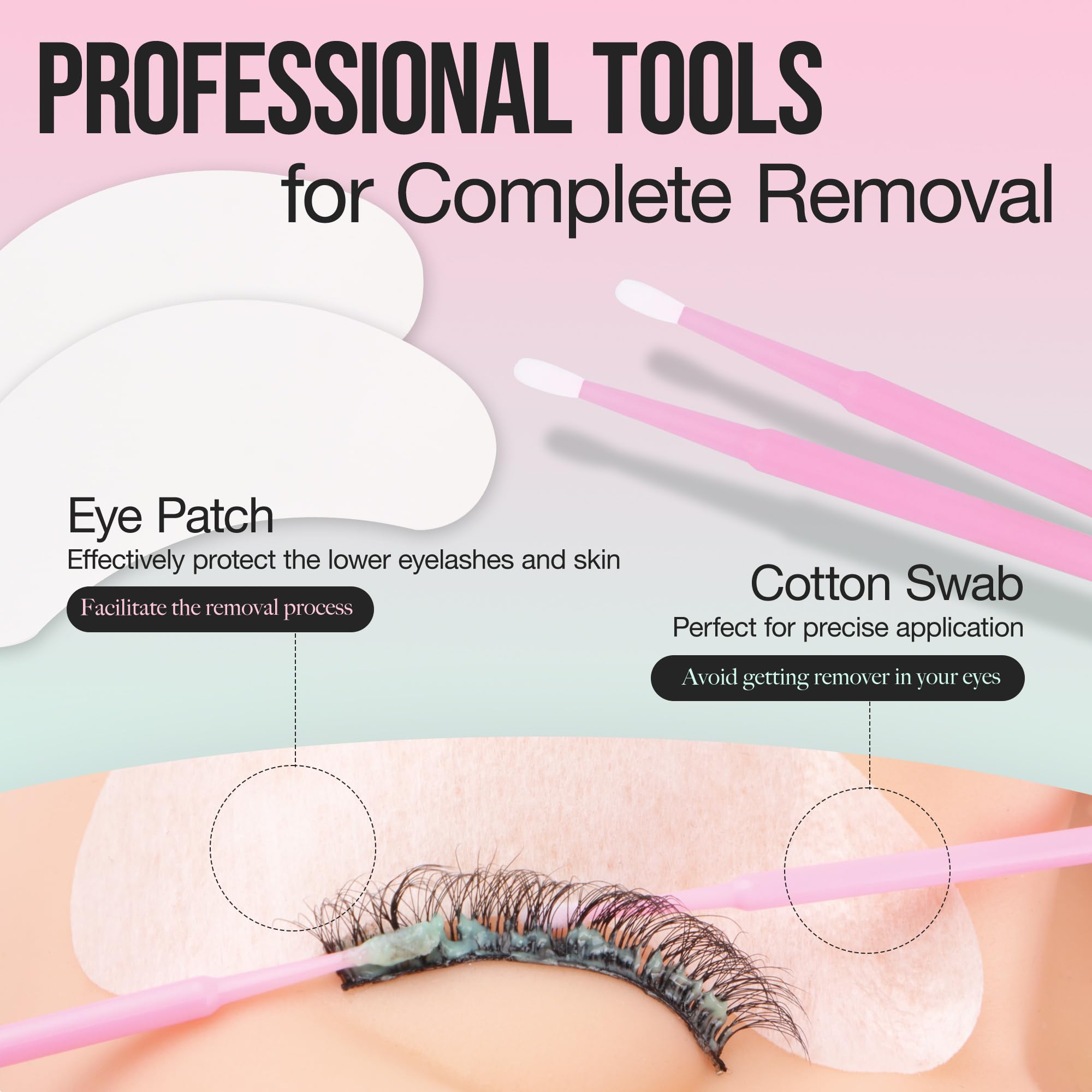 LASHVIEW Gentle Aloe Vera Eyelash Extension Remover Cream - 10g Lash Removal Kit with Eye Patches & Cotton Swabs | Safe for Professional Salon & Home Use