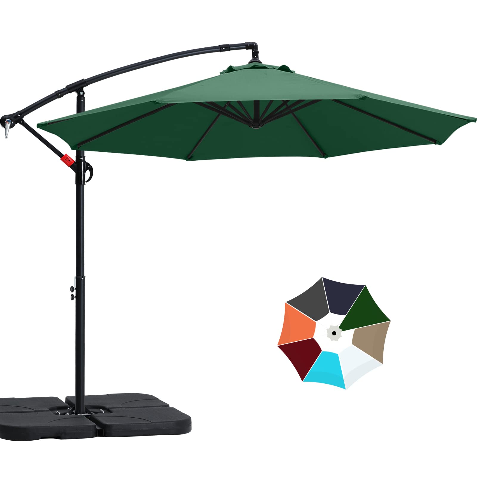 COOSHADE 10FT Offset Hanging Patio Umbrella - Cantilever Outdoor Market Umbrella with Easy Crank Handle & Sturdy Cross Base - Perfect for Garden, Deck, Backyard, Poolside and Beach (Forest Green) | Sun Protection for Outdoor Dining, Lounging and Relaxation