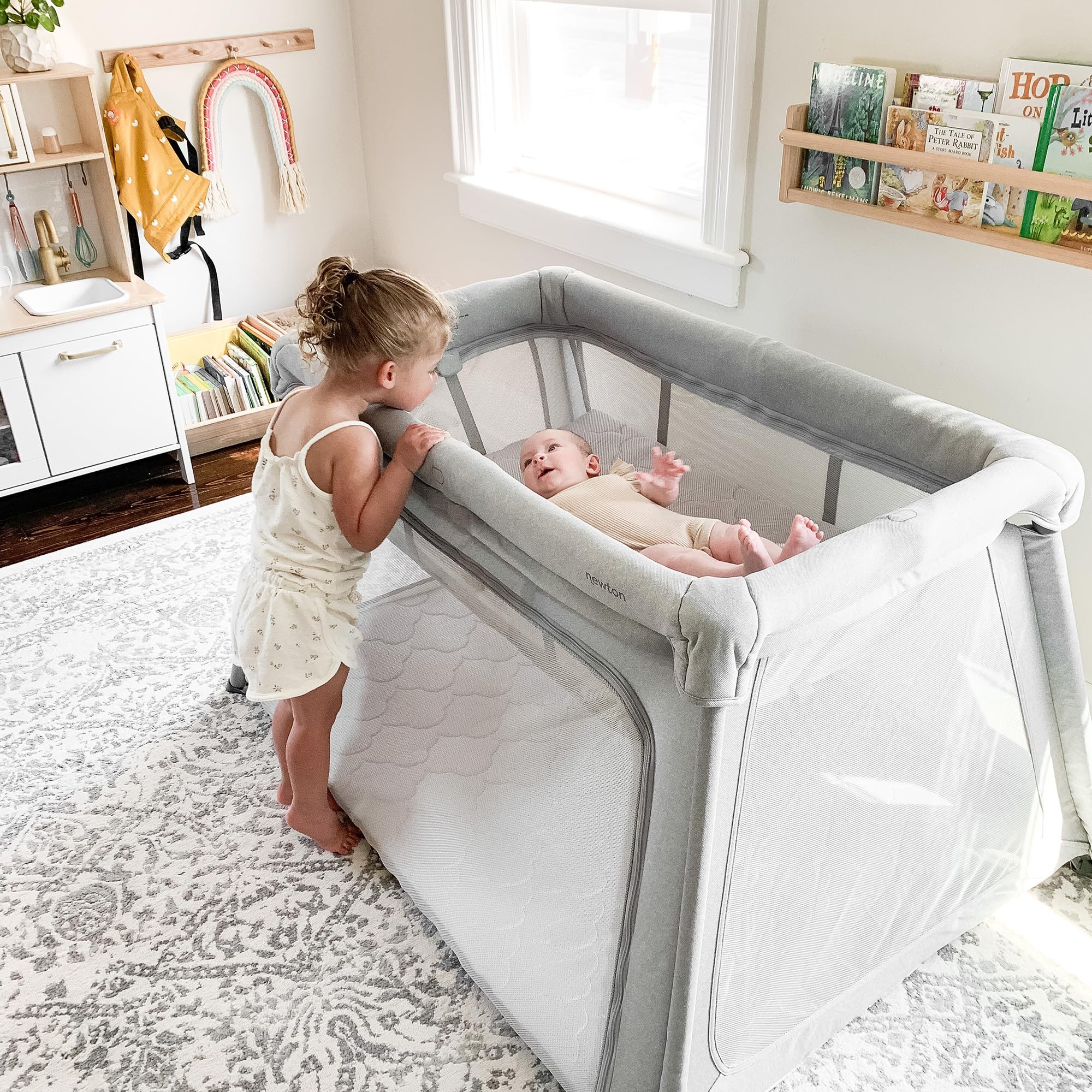 Newton Baby Bassinet Insert for Travel Crib & Playard - Breathable Mesh Bassinet with Mattress & Sheet for Newborns up to 15 lbs | Washable Dual-Layer Cover | Portable Infant Sleeper for Nursery, Travel & Bedside Use