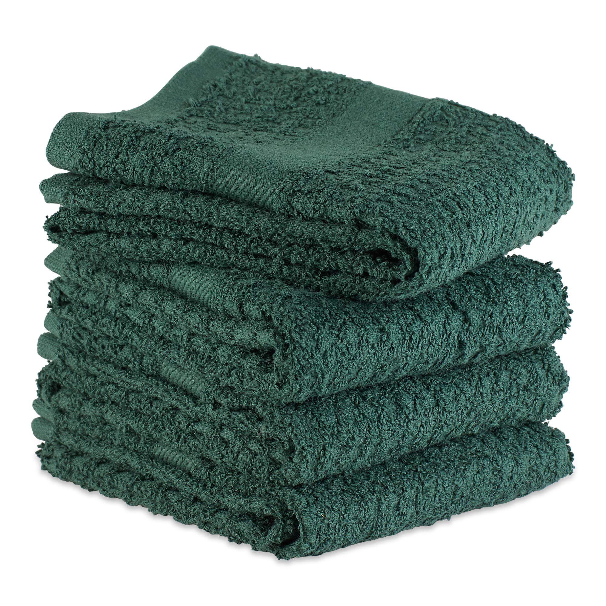 DII Basic Terry Collection Waffle Dishtowel Set - 4-Piece 15x26 Inch Kitchen Towels in Solid Dark Green | Absorbent & Durable for Dish Drying, Hand Wiping & Kitchen Cleaning