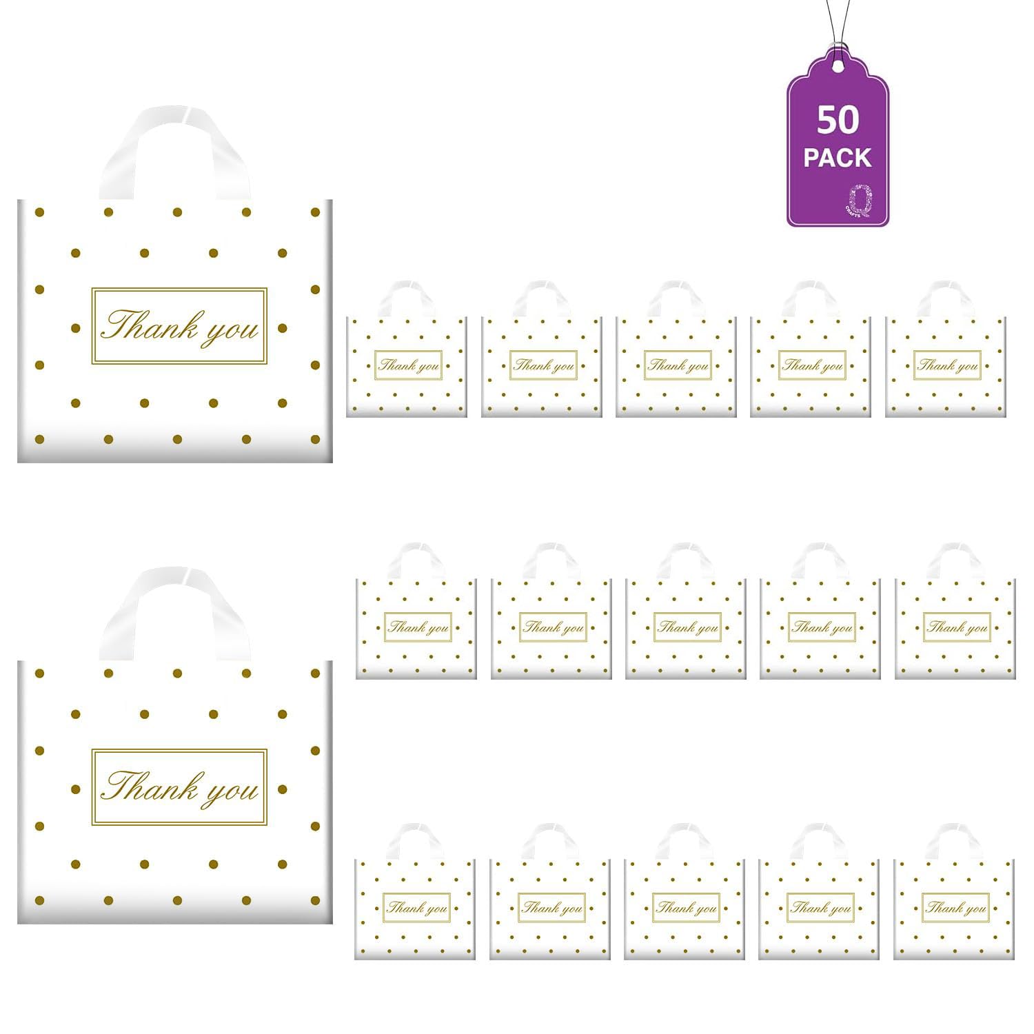 50/100 Pcs Thank You Bags for Small Business | Reusable Plastic Shopping Bags with Handles | Perfect for Retail Stores, Boutiques & Gift Packaging