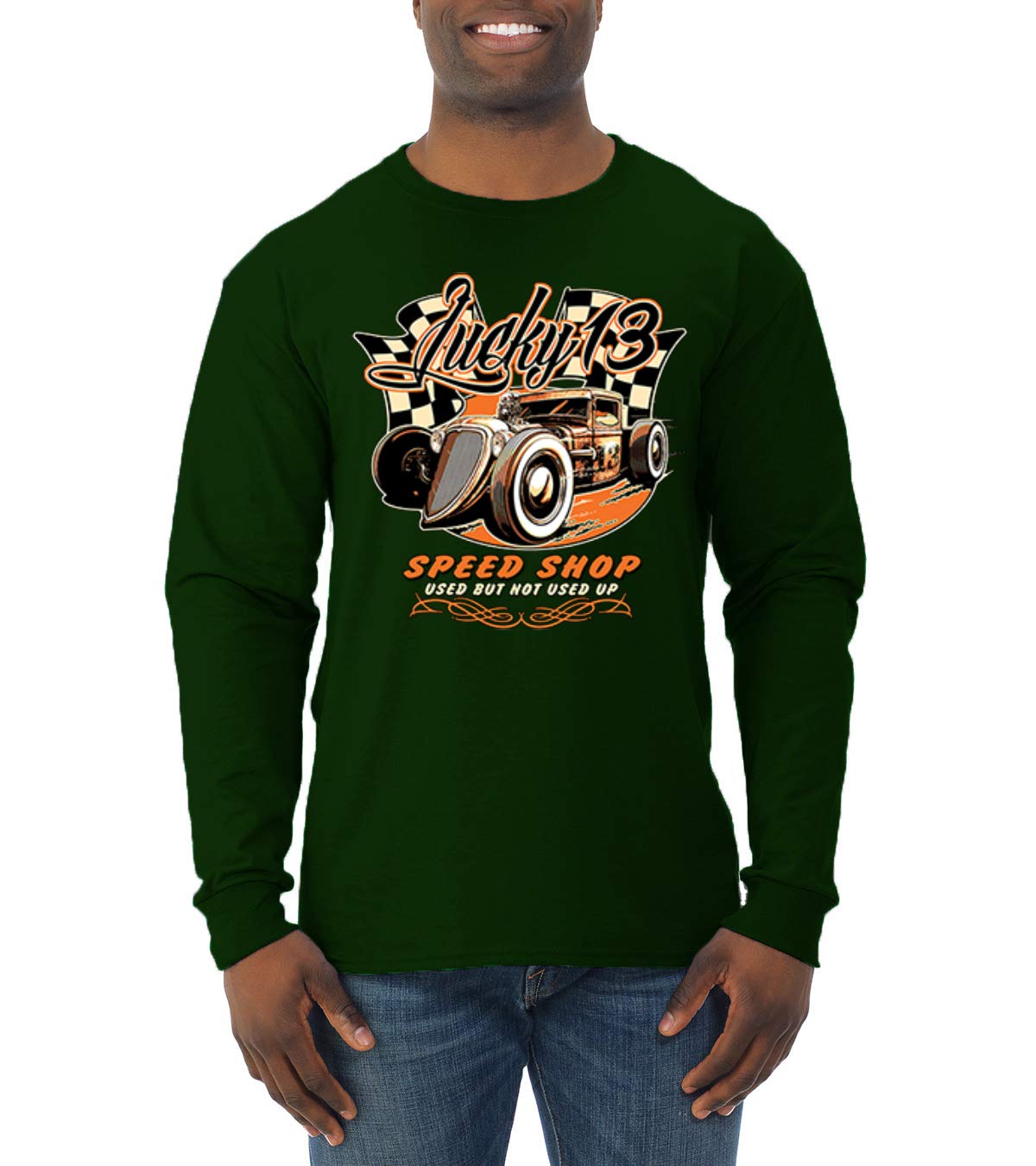 Vintage Lucky 13 Speed Shop Used Cars & Trucks Graphic Men's Long Sleeve T-Shirt - Perfect for Car Enthusiasts & Casual Wear