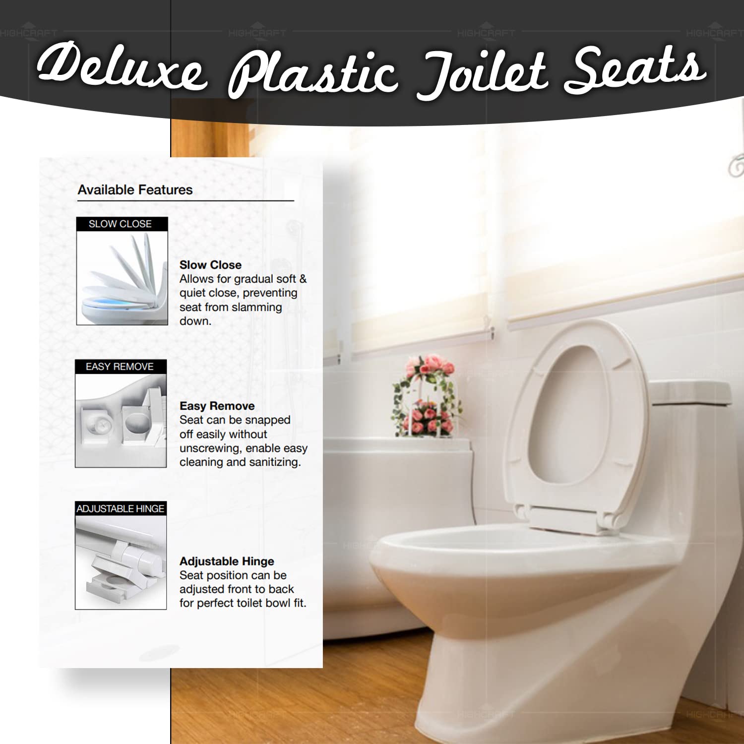B4TSPR Round Plastic Toilet Seat with Slow Close & Easy Removal - Bone White | Durable, Hygienic Bathroom Upgrade for Homes, Apartments & Commercial Spaces
