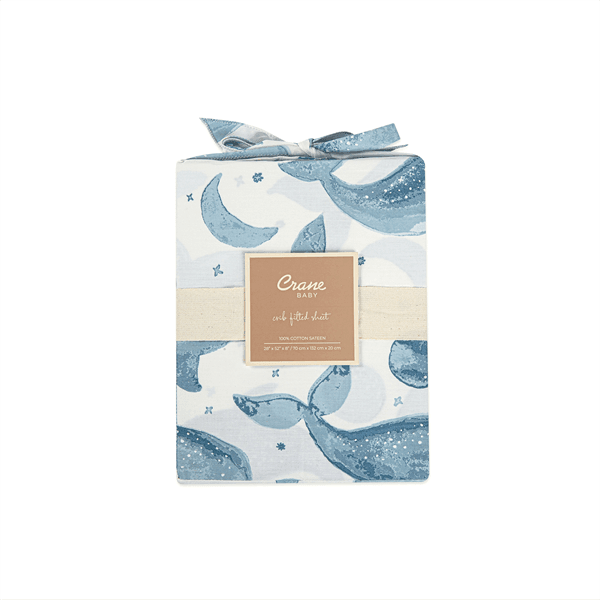 Crane Caspian Fitted Crib Sheet with Whale Design - Soft Baby Crib Sheets for Nursery, Toddler & Infant Bedding - Perfect for Boys & Girls Rooms