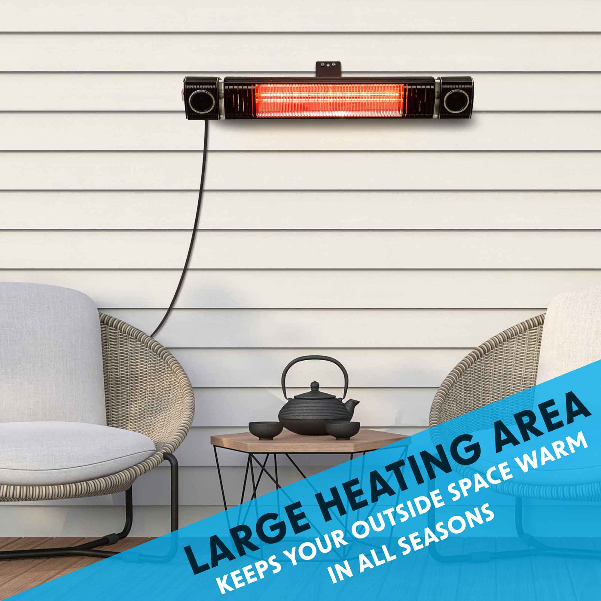 2000W Infrared Outdoor Patio Heater with Bluetooth Wireless Speakers - IPX5 Waterproof, Black (DG125) - Perfect for Backyard, Deck, Garden & Cold Weather Gatherings